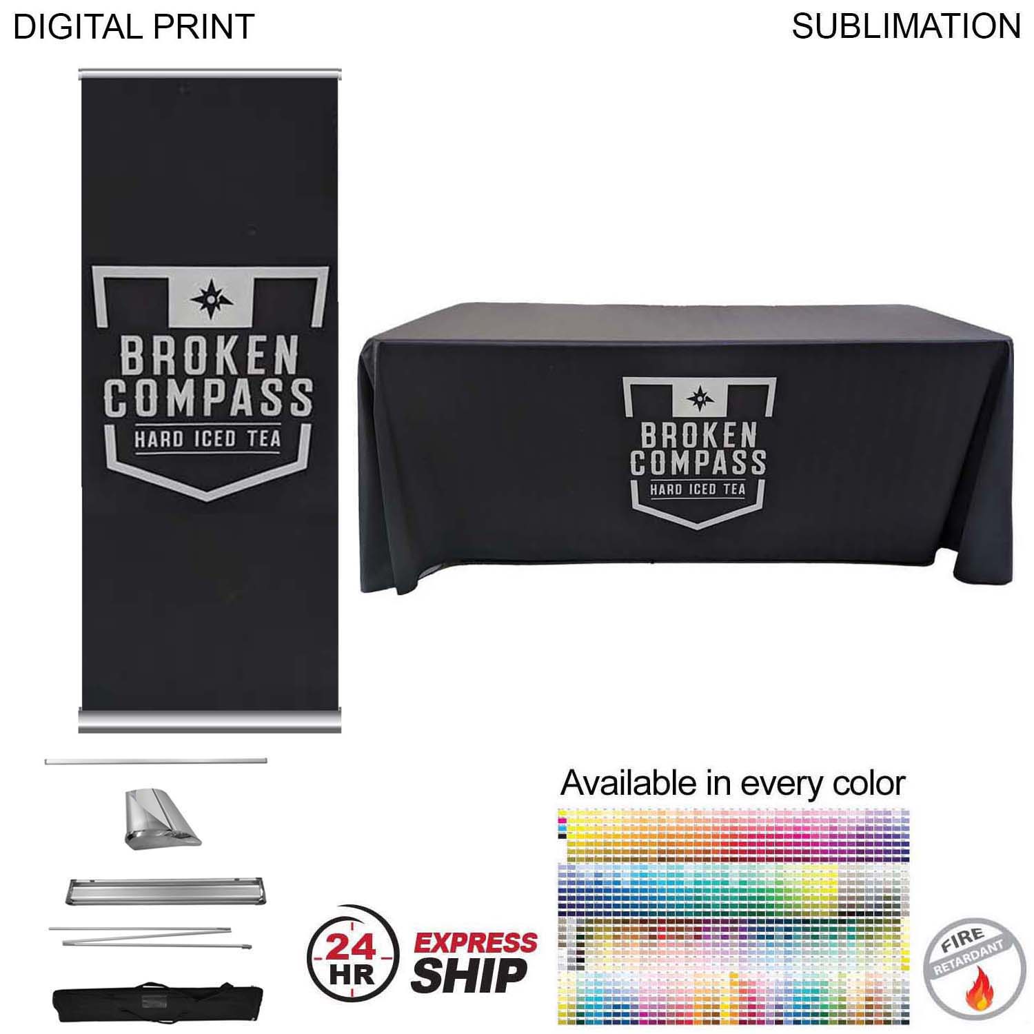 24Hr Express Ship Deluxe Tradeshow Package, Deluxe Retractable Banner+ Premium Sublimated tablecloth 3