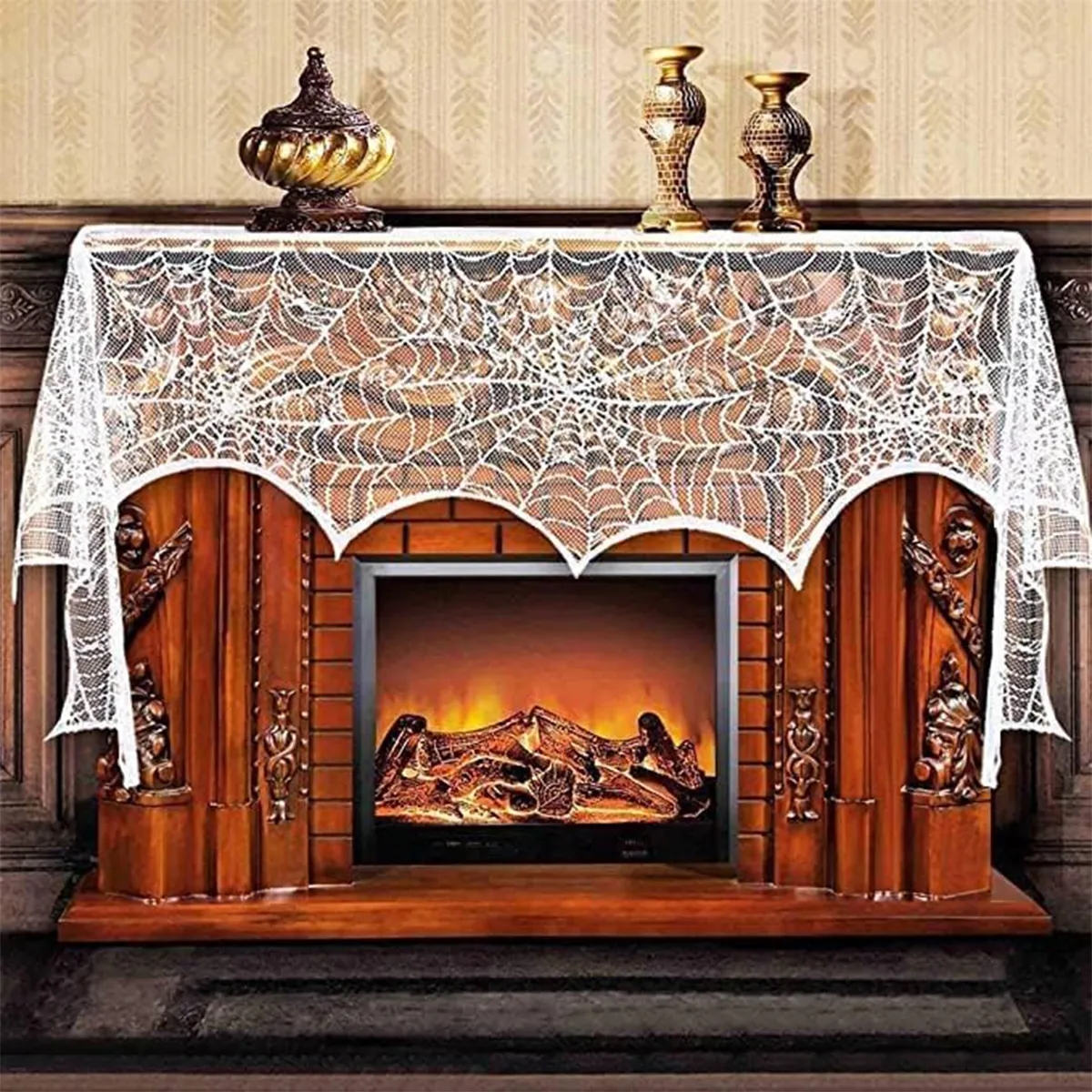 Halloween Decorations Lace Spiderweb Fireplace Mantle Cover 1