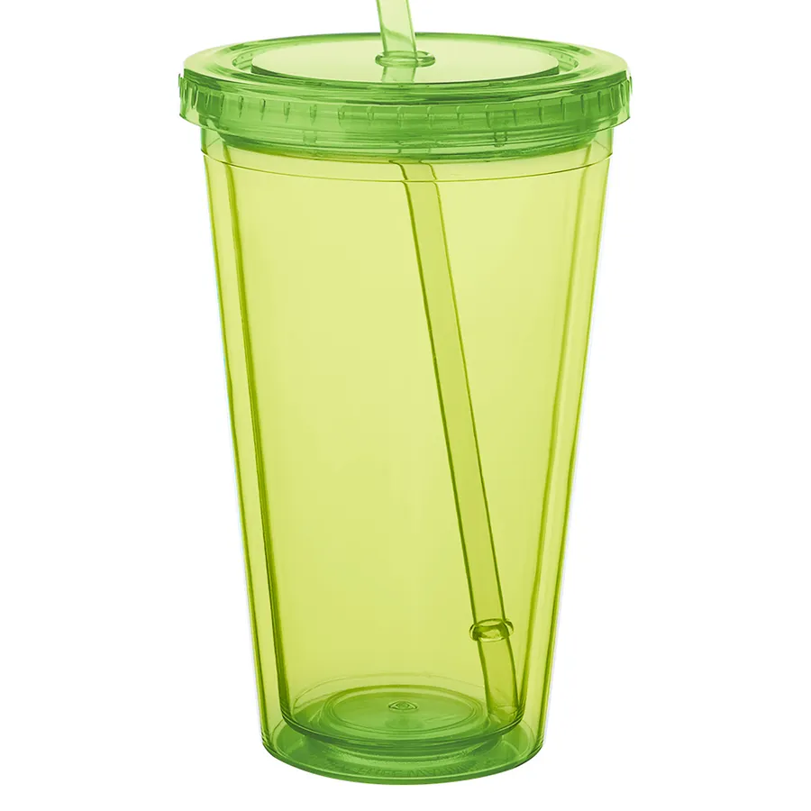Double Wall Plastic Tumbler - with Straw, 16 oz. 19