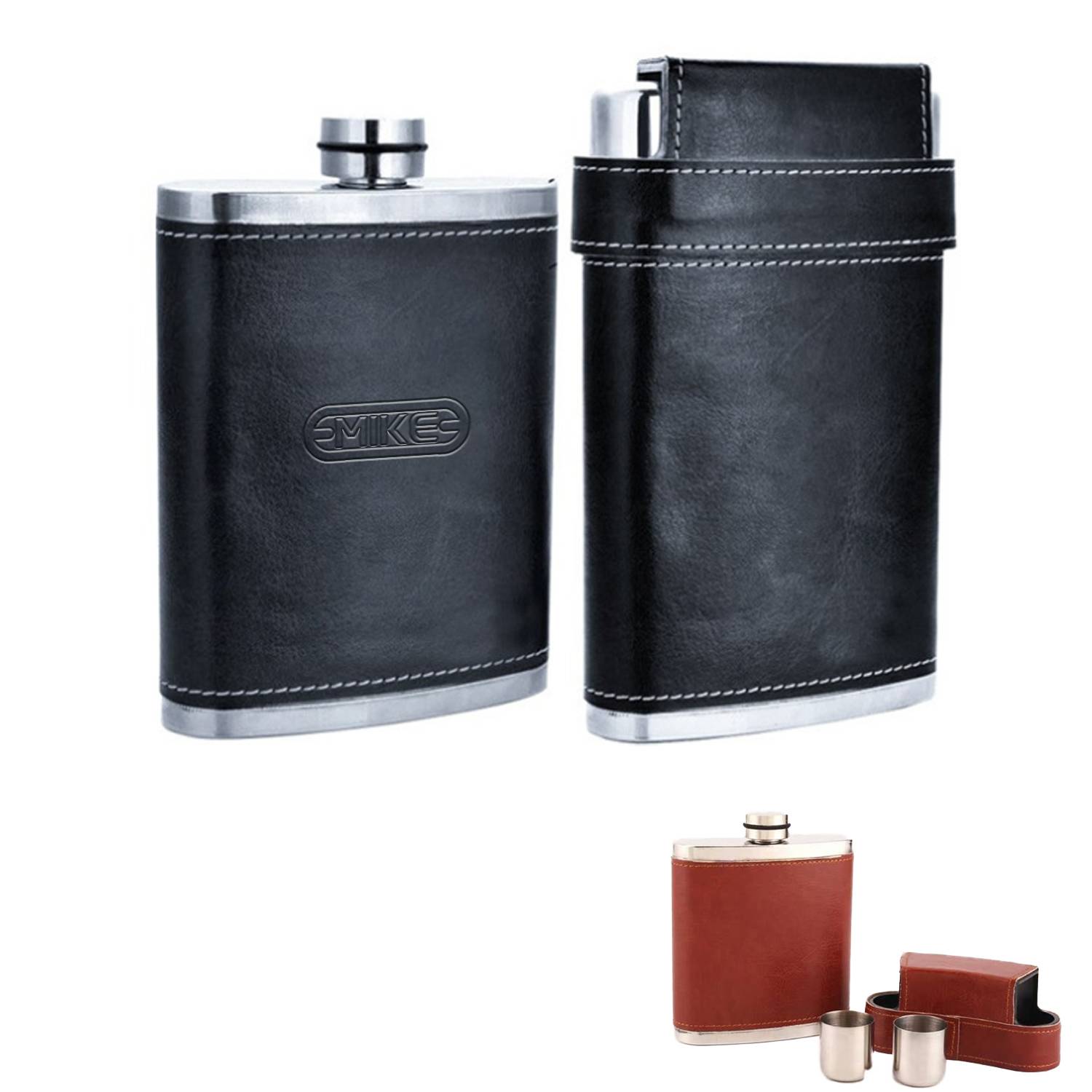 8 Oz Pocket Hip Flask W/ 3 Cups And Funnel 3