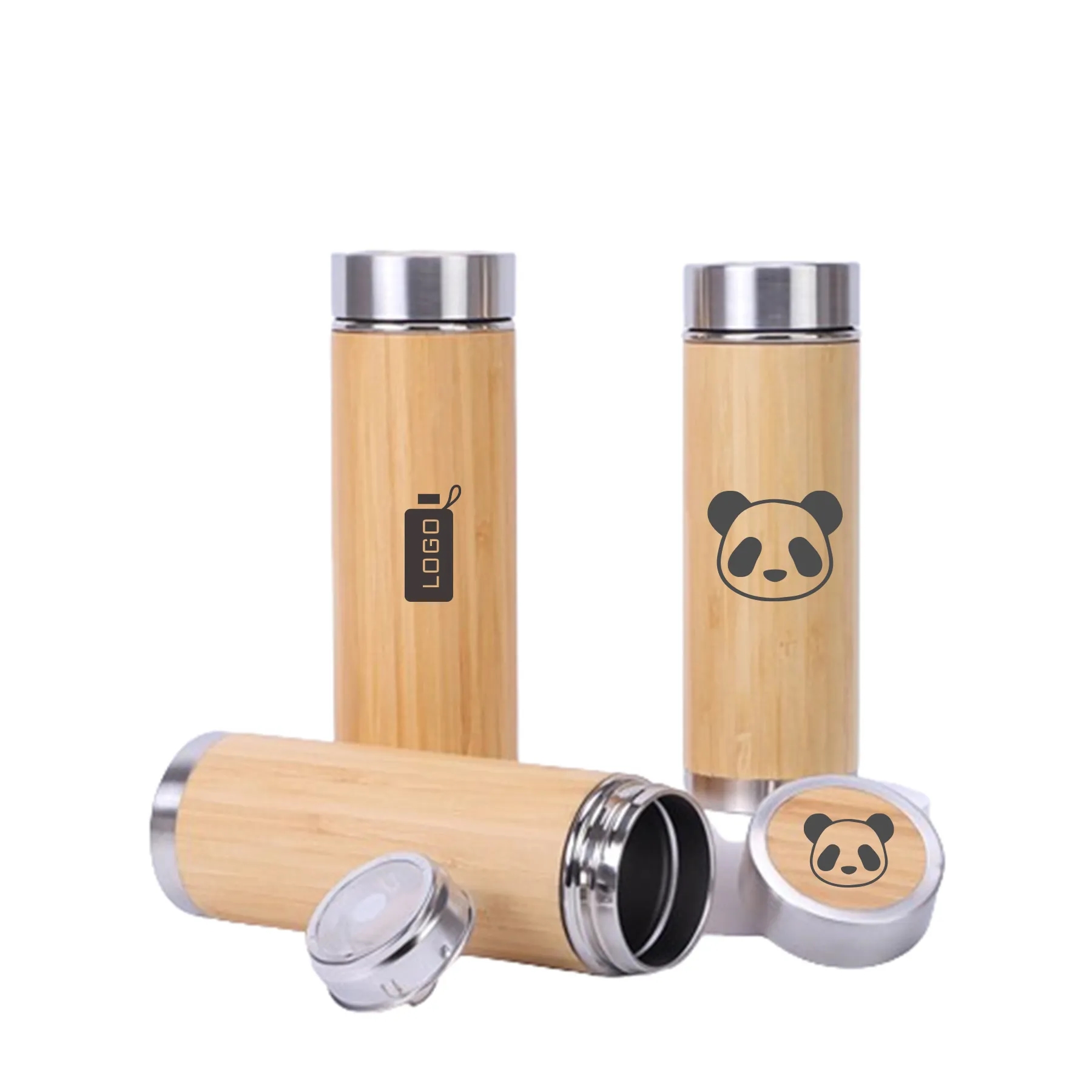 12oz Eco Friendly Bamboo Water Bottle Stainless Steel 5