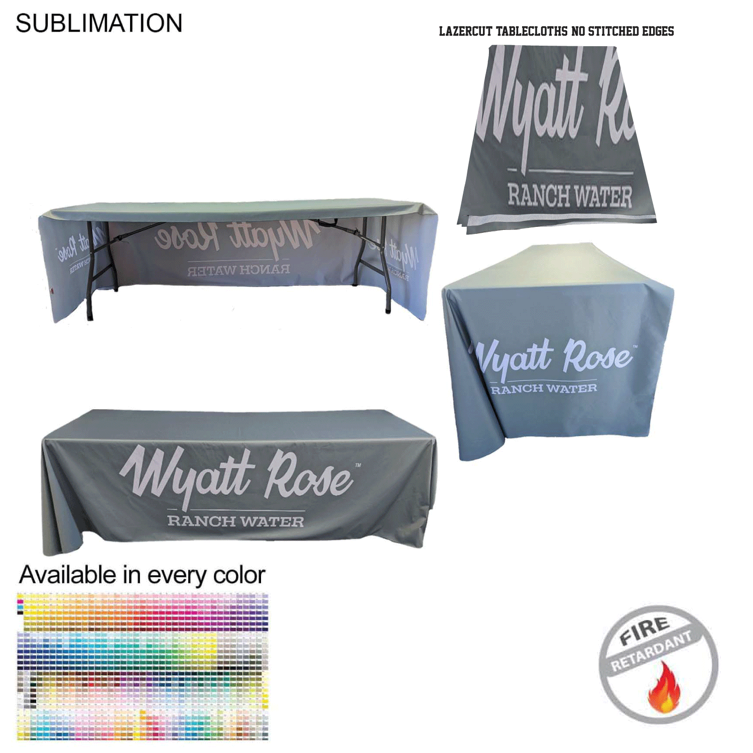8' LazerCut 3-Sided PREMIUM Sublimated Tablecloth, Drape Style, Open Back 20