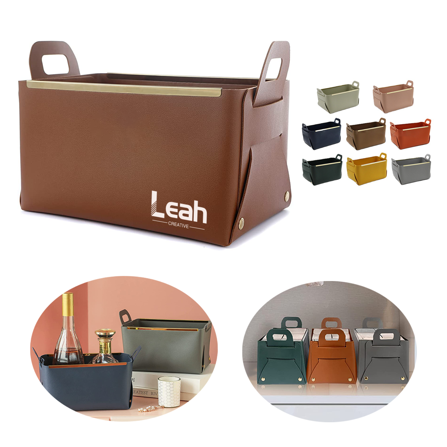 Small Leather Foldable Storage Basket 1