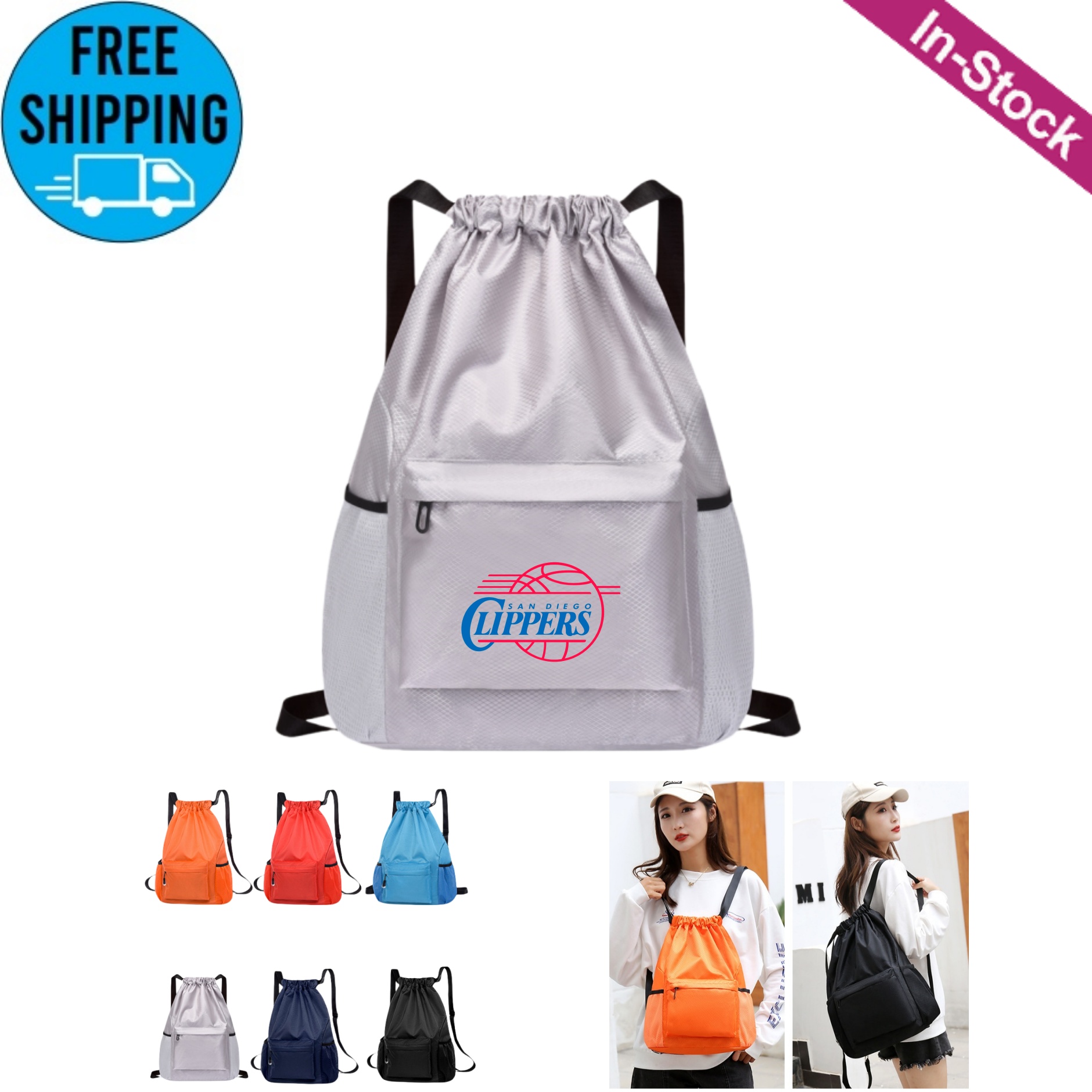 Waterproof Drawstring Backpack with Water Bottle Holder 8