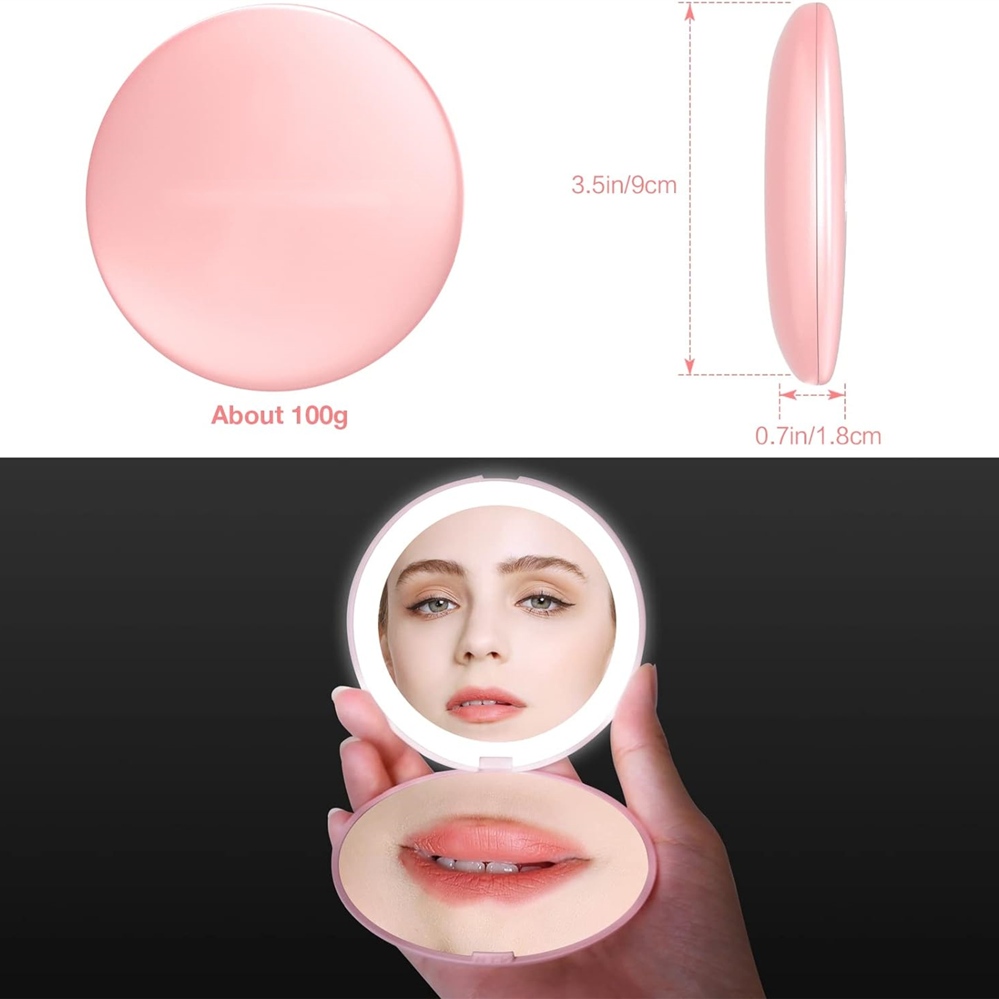 LED Lighted Travel Makeup Mirror 10x Magnification Compacts 3