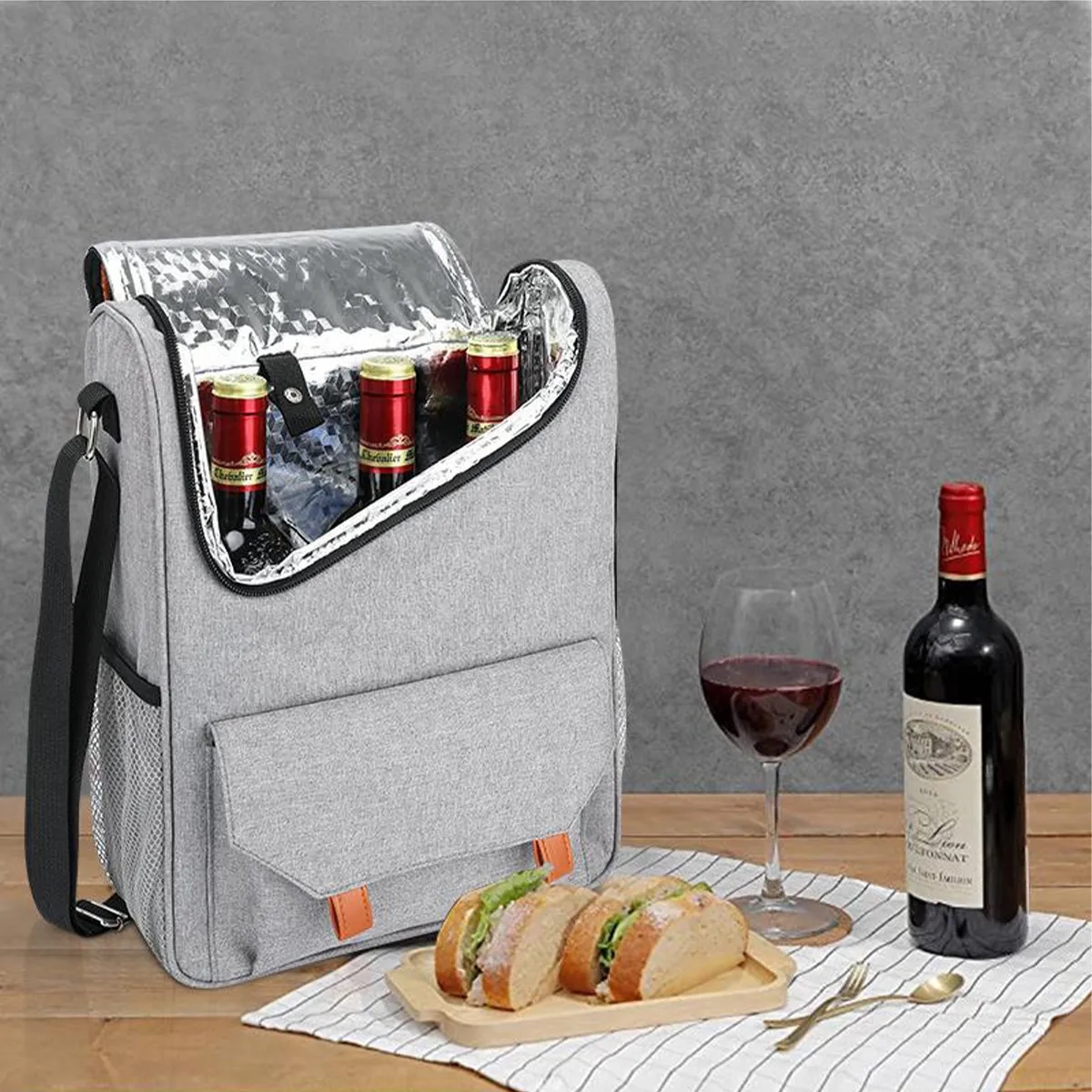 Custom Portable Three Bottles Red Wine Cooler Insulated Bag 3