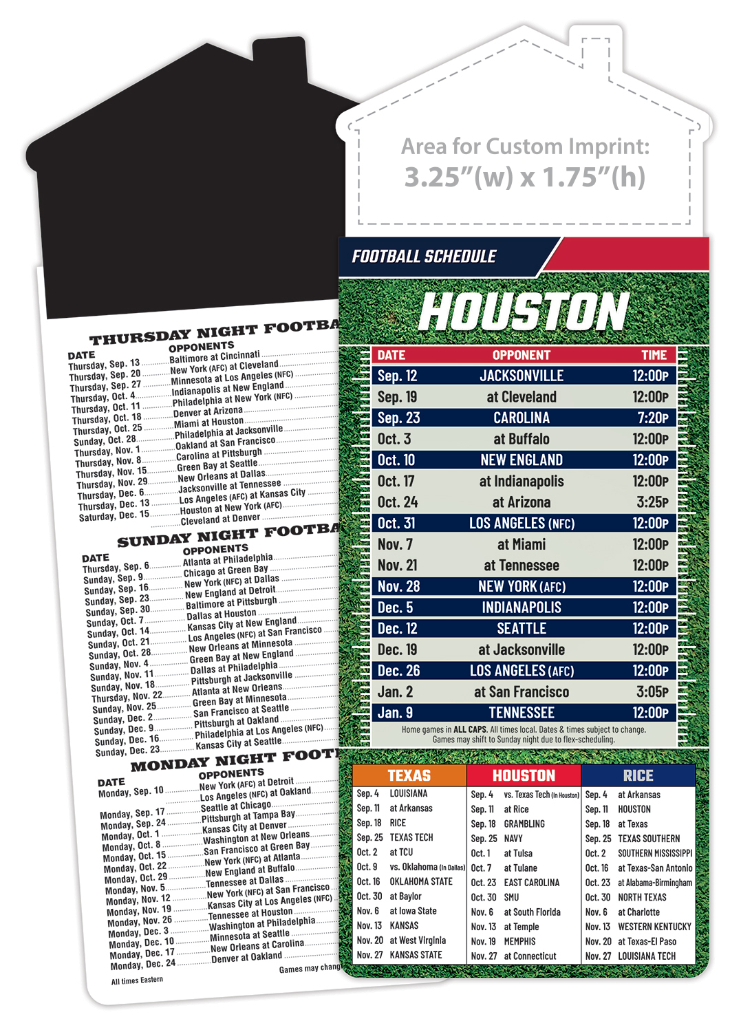 Magna-Card House Shape Magnet Football Schedules (3.5x9)