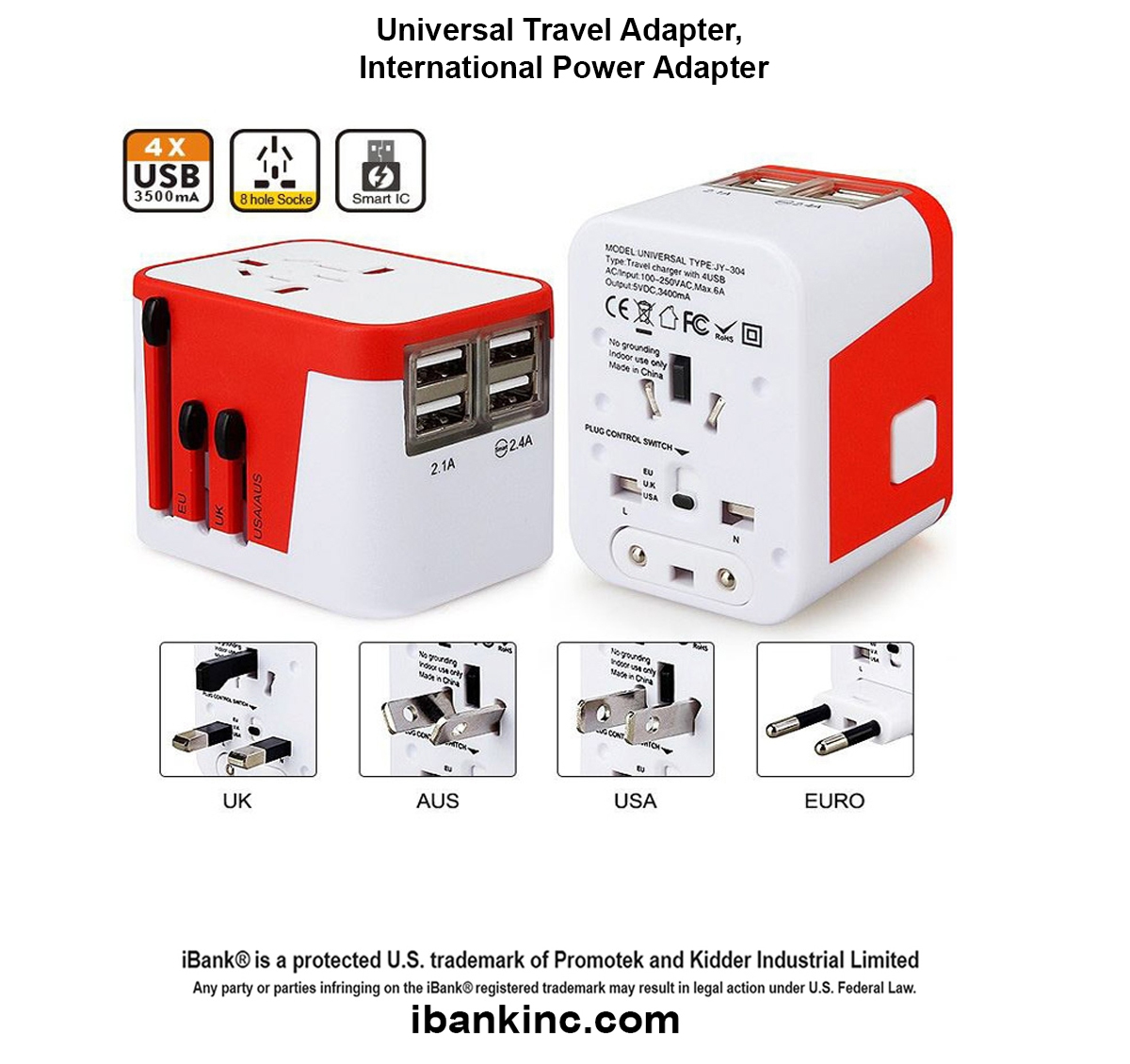 iBank ® Universal Travel Adapter, International Power Adapter 1