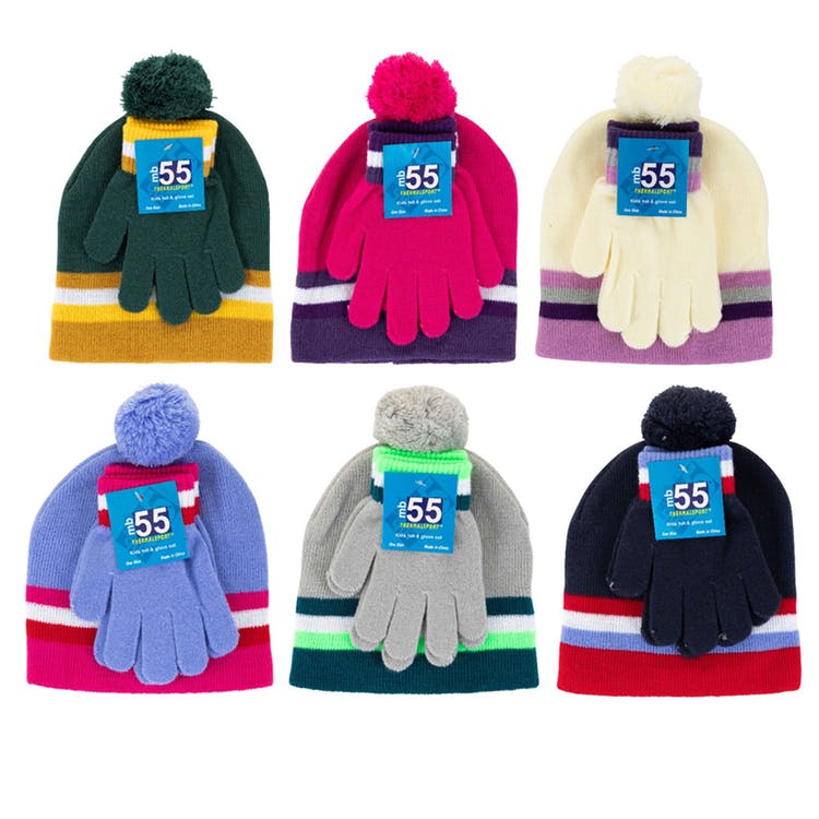Kids' Knit Hat & Glove Sets - Color Block with Stripe 4T-10 2