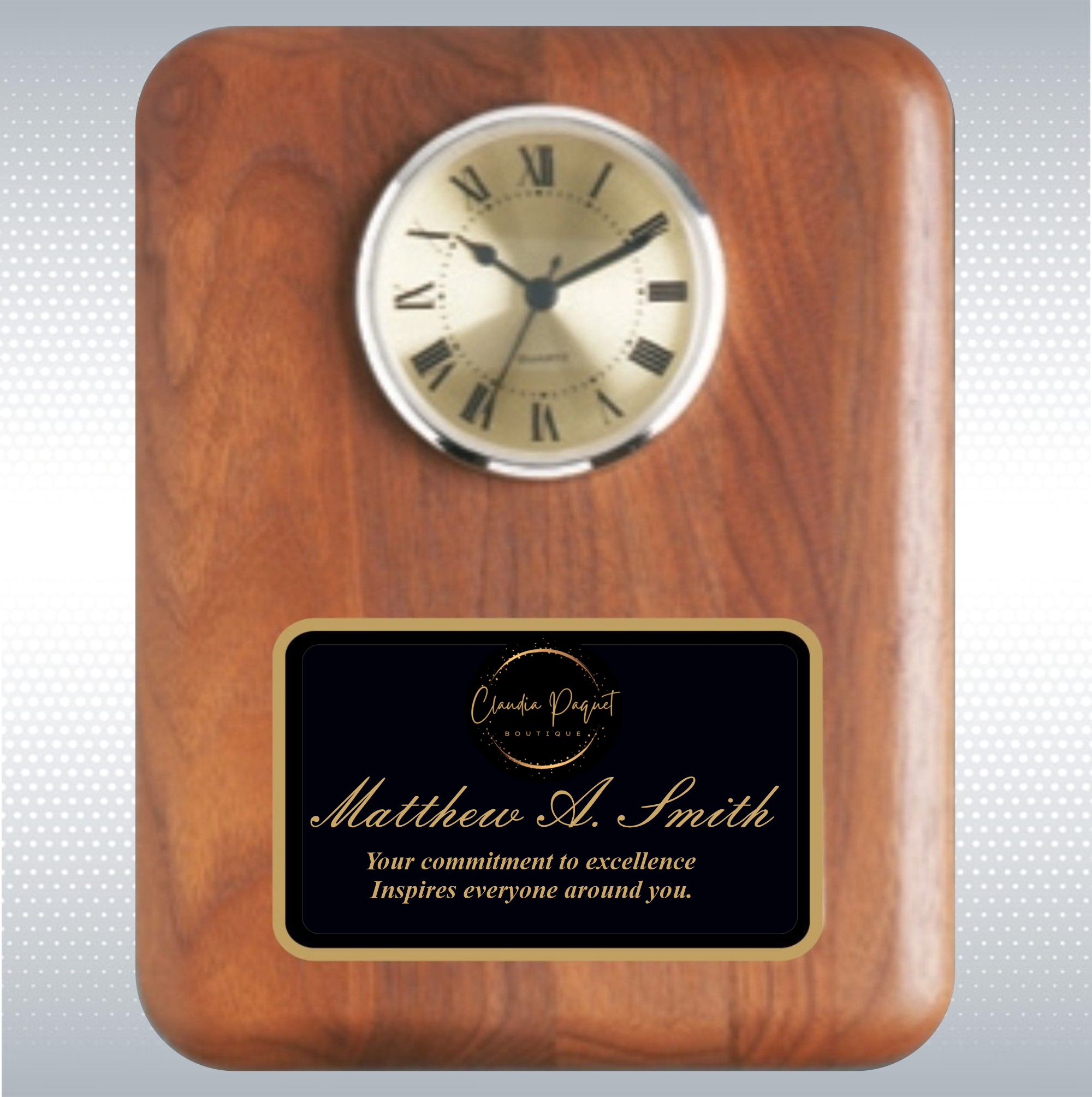 Walnut Round Edge Solid Wood Plaque w/ Clock 2