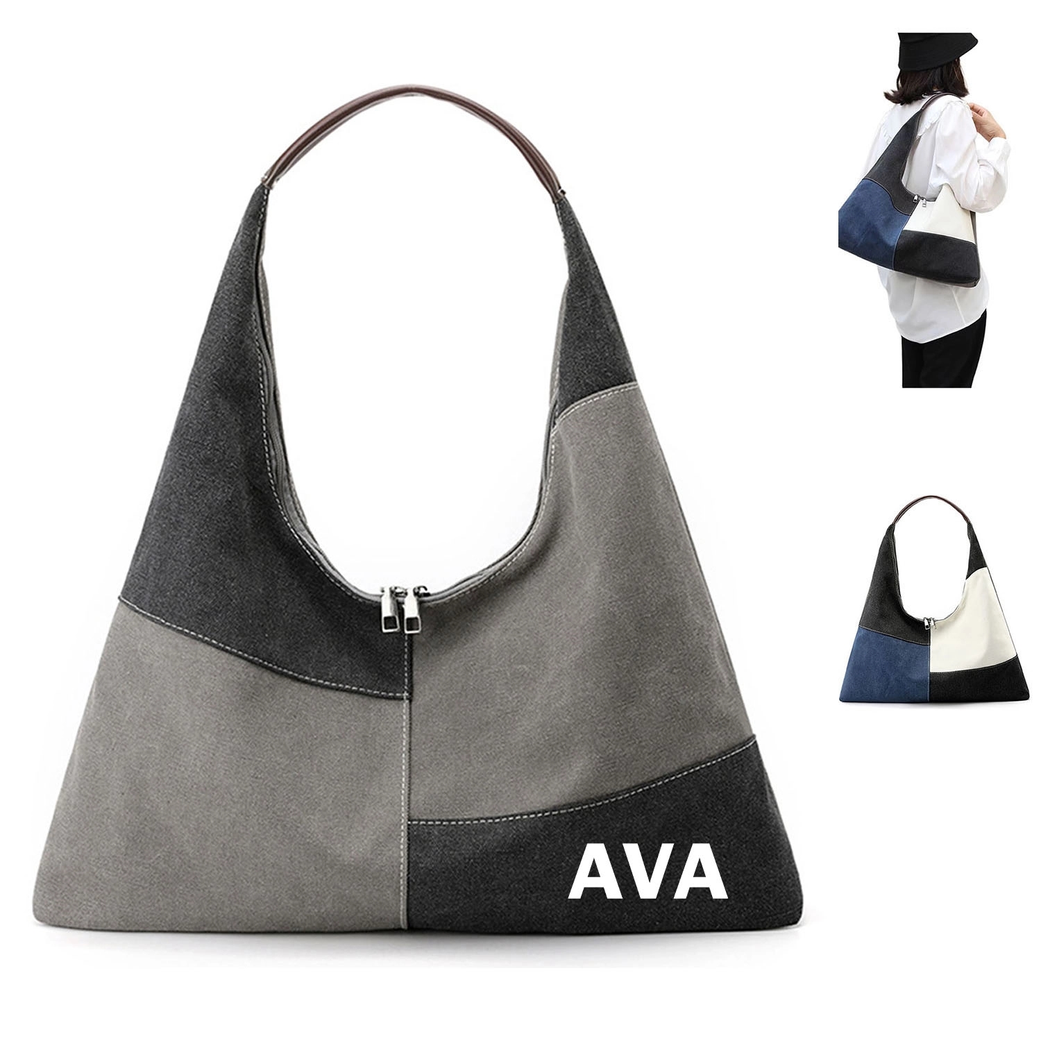 Stitching Trend Canvas Tote Bag 2