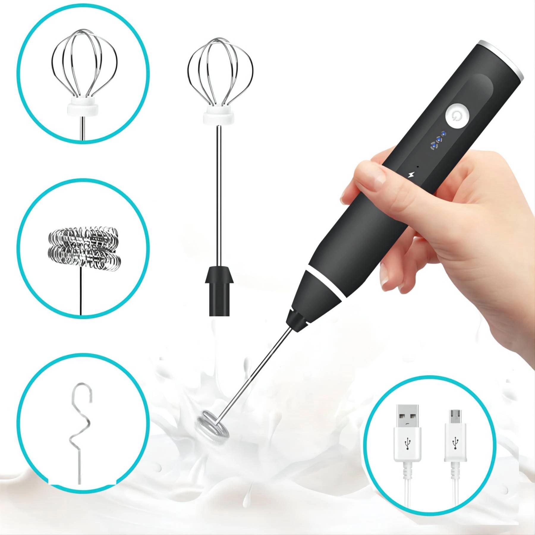 Rechargeable Milk Frother Electric Egg Beater 3