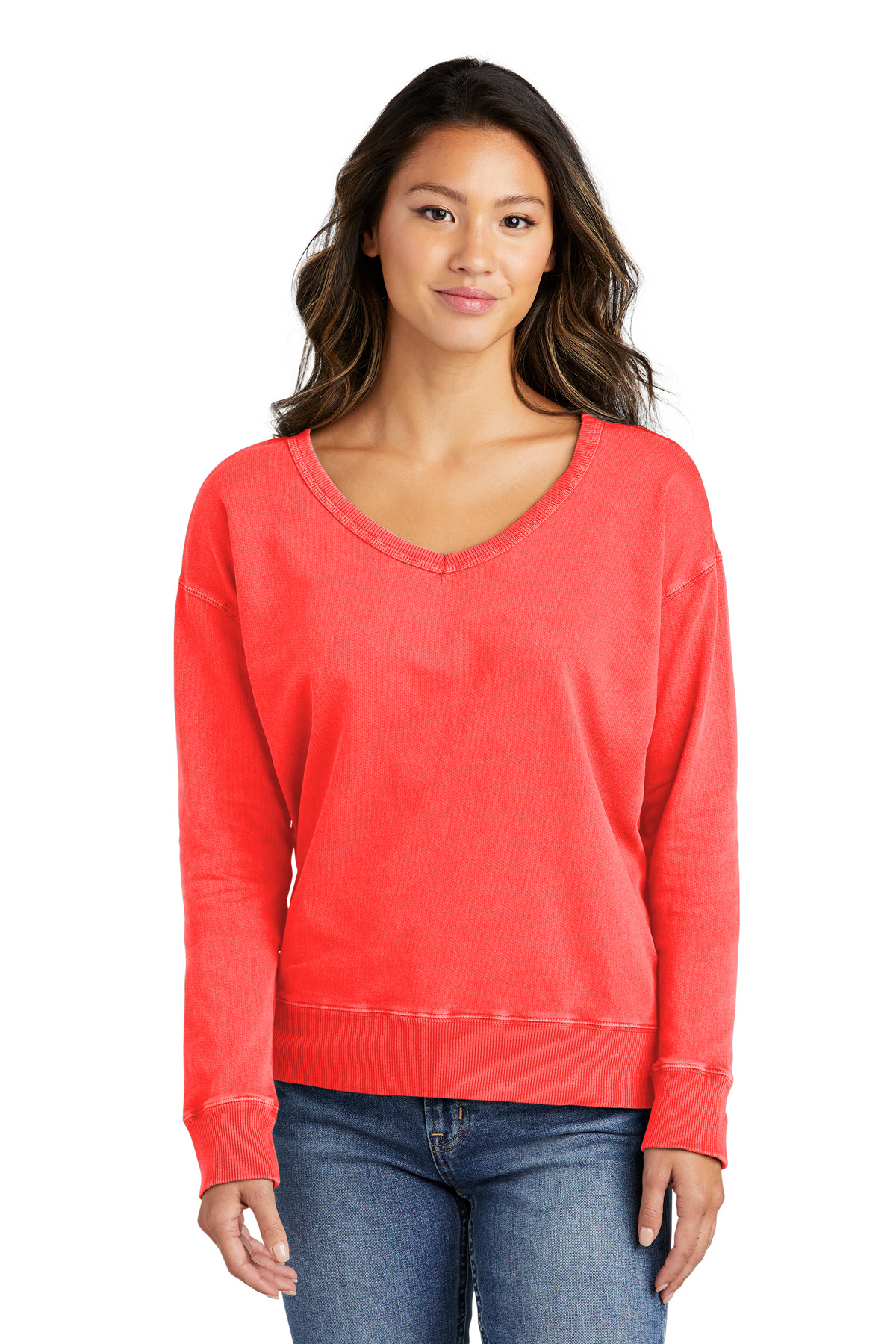 Port & Co Women's Beach Wash Garment-Dyed V-Neck Sweatshirt LPC098V 43