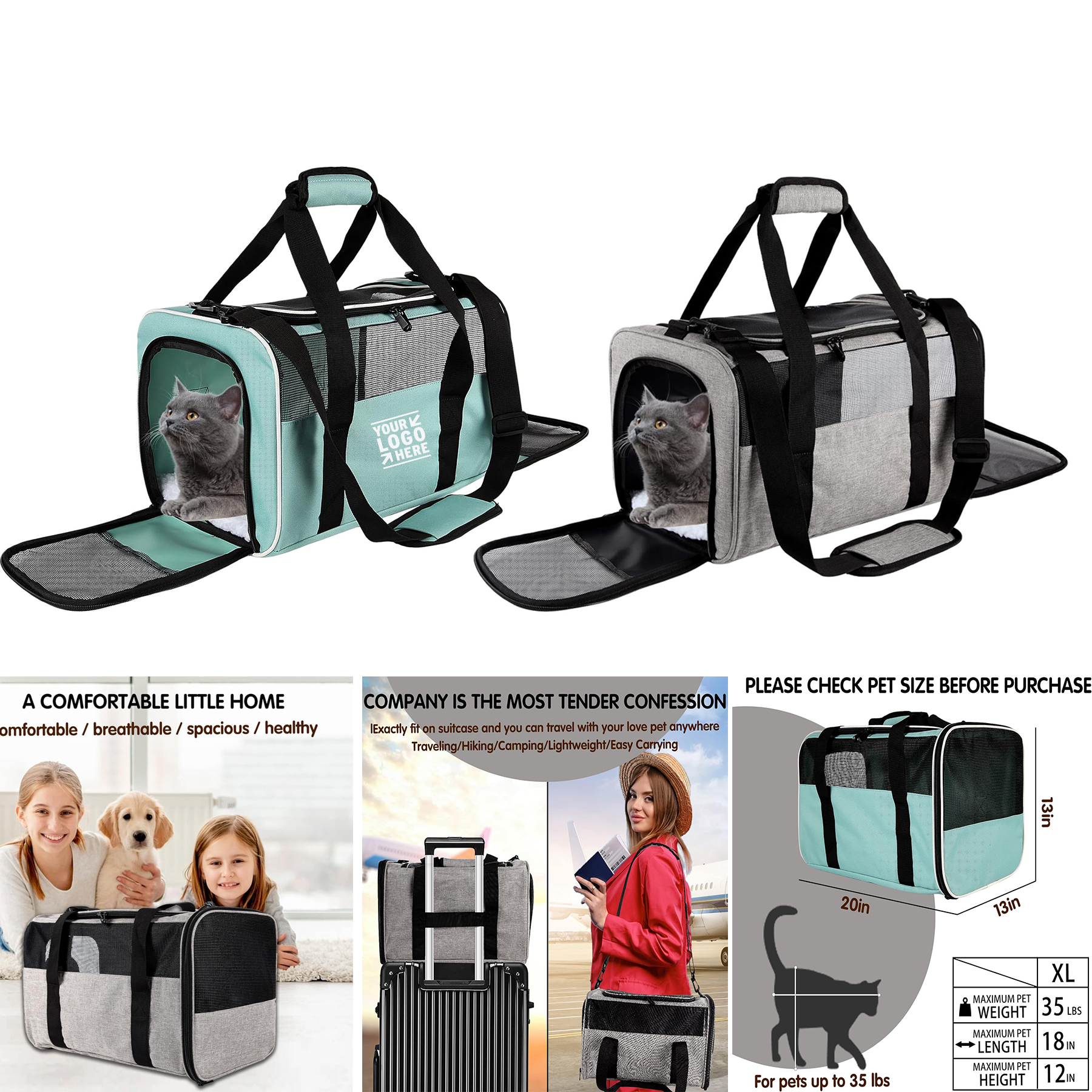 Portable Cats Dogs Small Animals Up to 35Lbs Airline Approved Soft-Sided Large Pet Carrier  2