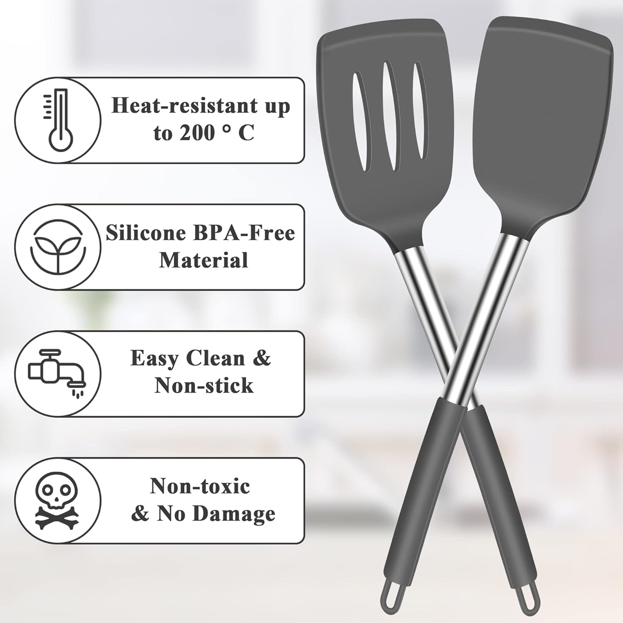 2 Pcs Silicone Spatula Set For Kitchen Cooking 2