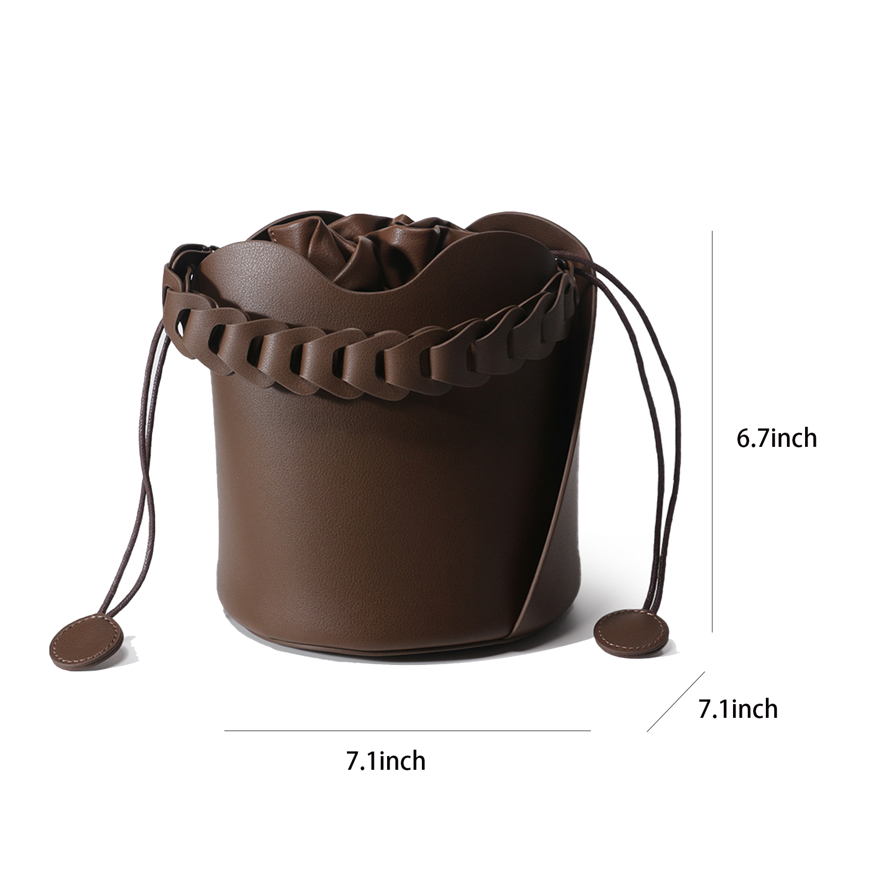 Genuine Leather Ruffled Bucket Cross-body Bag 6
