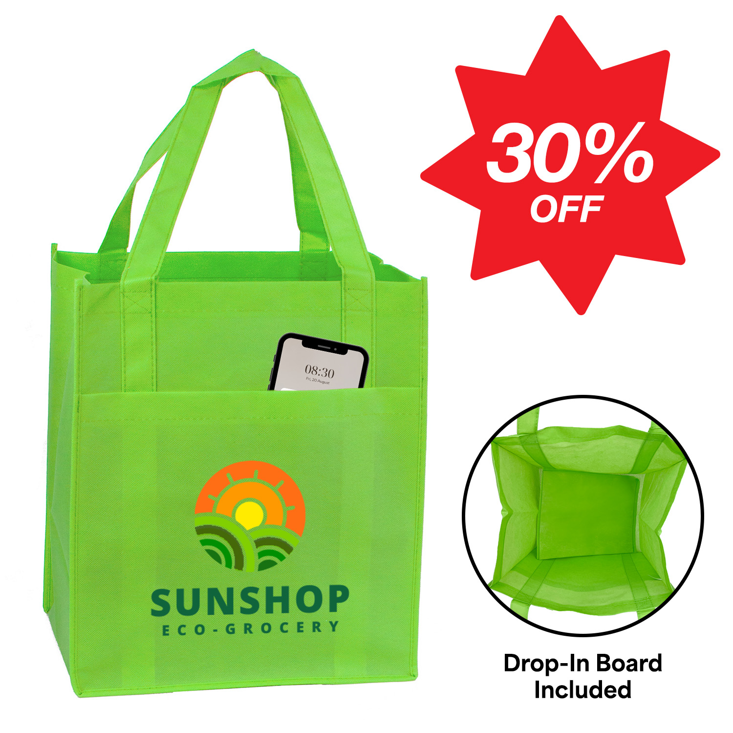 30% OFF SALE until 9/1 - Lime Green Pocket Shopper Tote 7