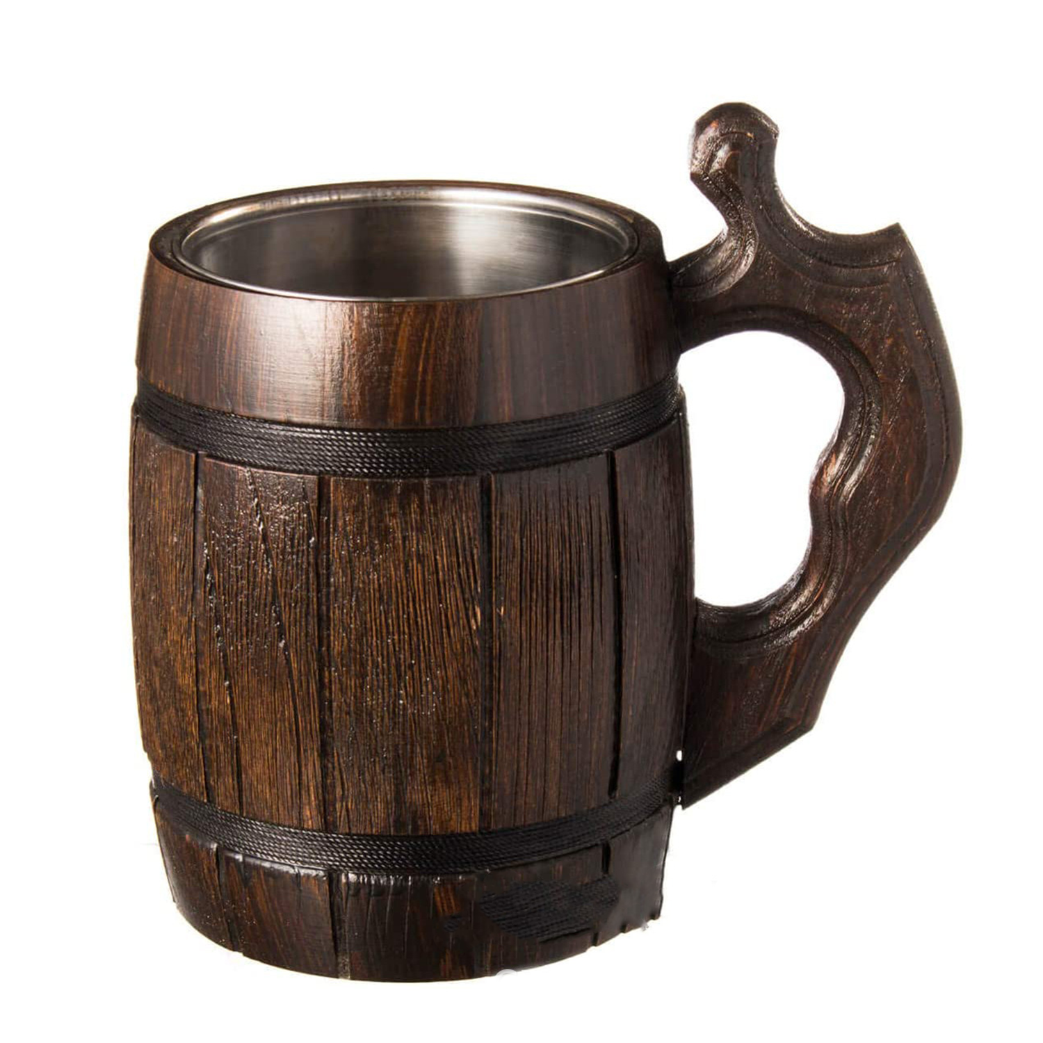 20oz Wood Grain Stainless Steel Mug w/Handle 3