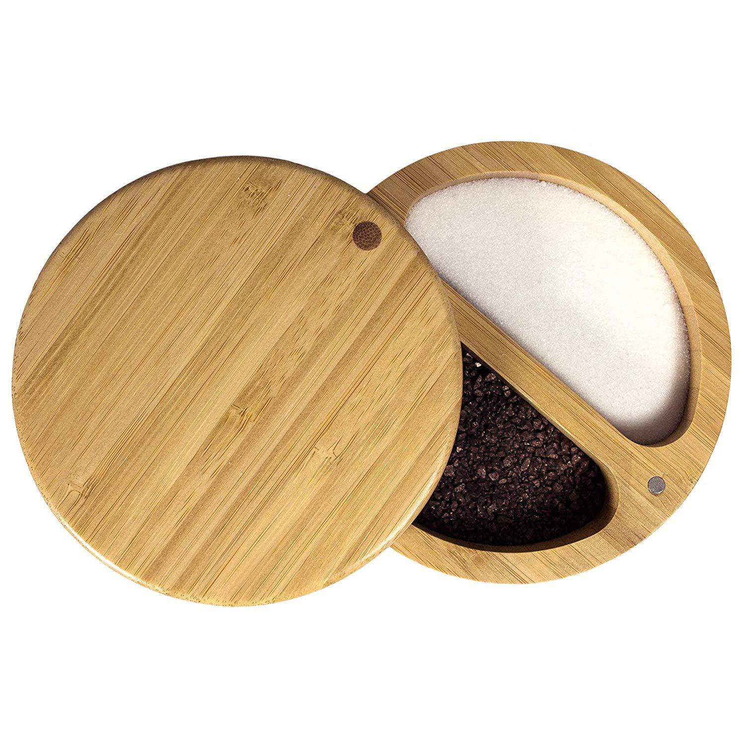 Bamboo Salt Storage Box with Magnetic Swivel Lid 3