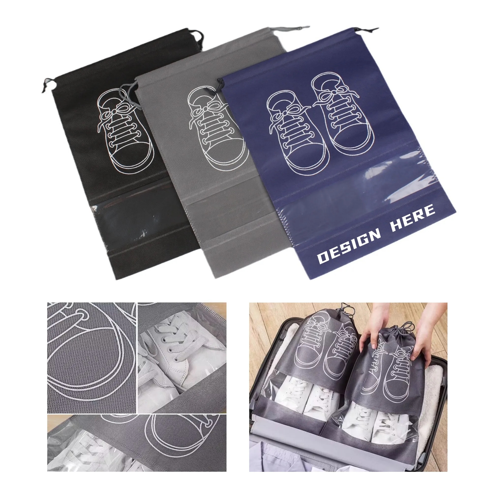 Portable Non-woven Drawstring Shoe Bag 3