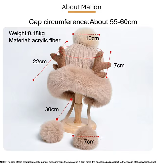 Cute Antler Design Knitted Woolen Hat 3
