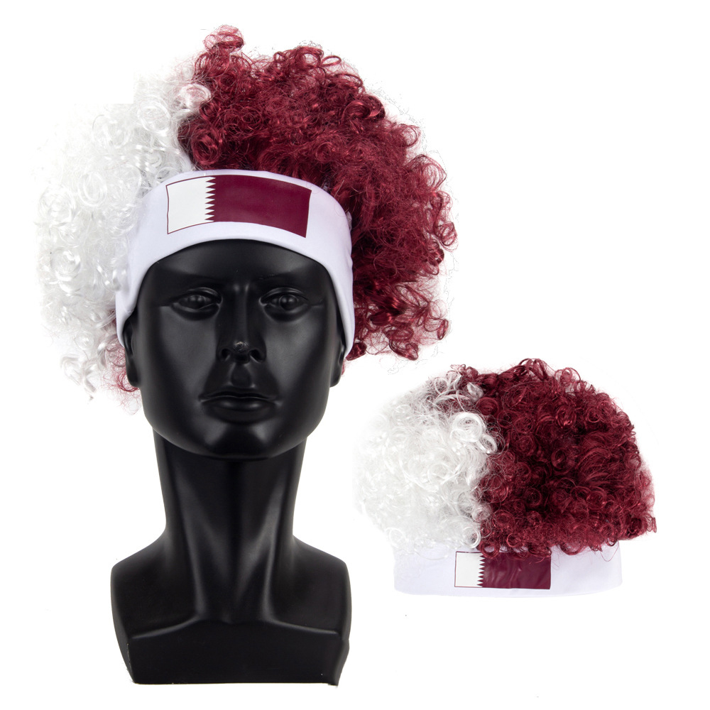 Qatar World Cup National Flag Football Fans Customized Headband Wig