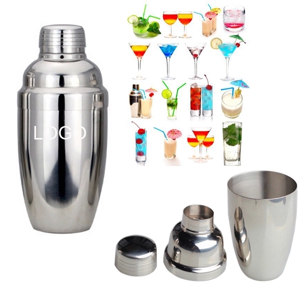 8 oz. - 3 Piece Deluxe Stainless Steel Cocktail Shaker 3