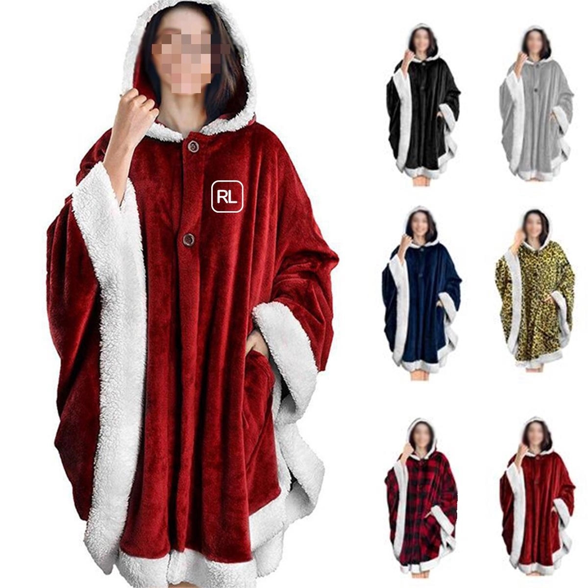 Poncho Hooded Blanket Wrap With Pockets Sherpa Fleece 1