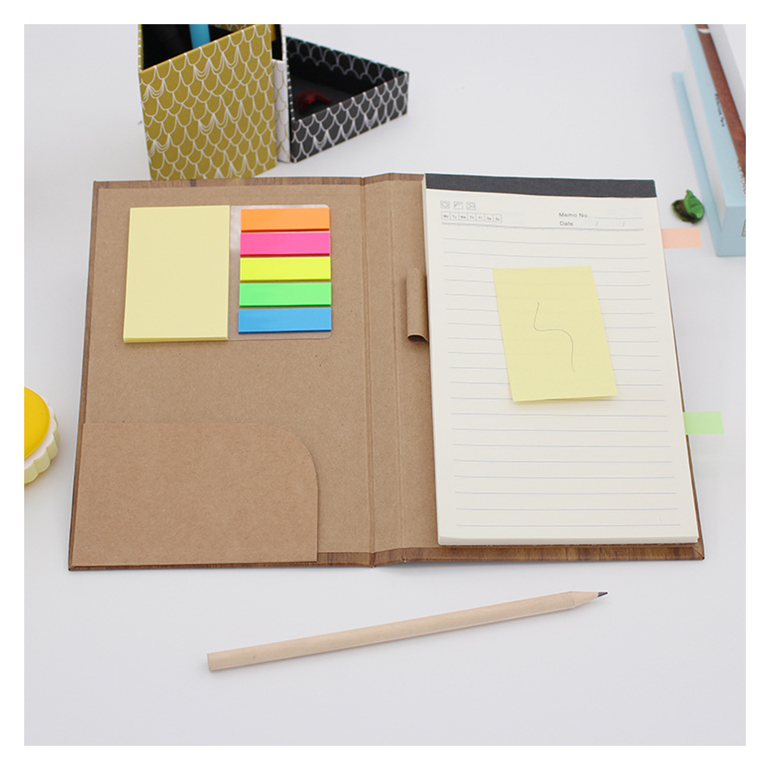 Tree Bark Notebook with Memo Pad Pencil and Clip 5
