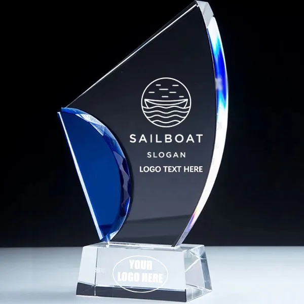 Avant Blue Sailboat Crystal Award 6
