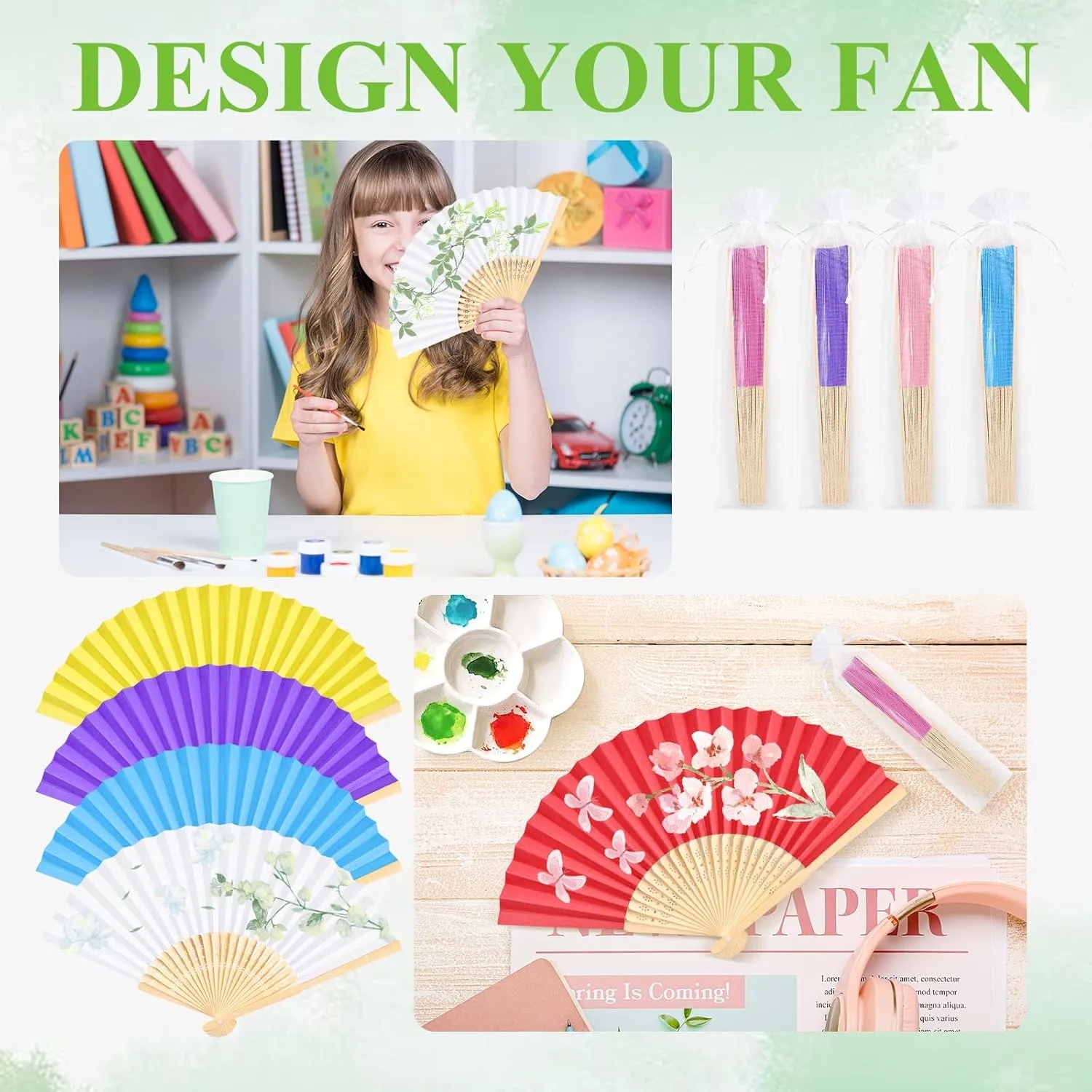 Multicolor Bamboo Folding Fans 7