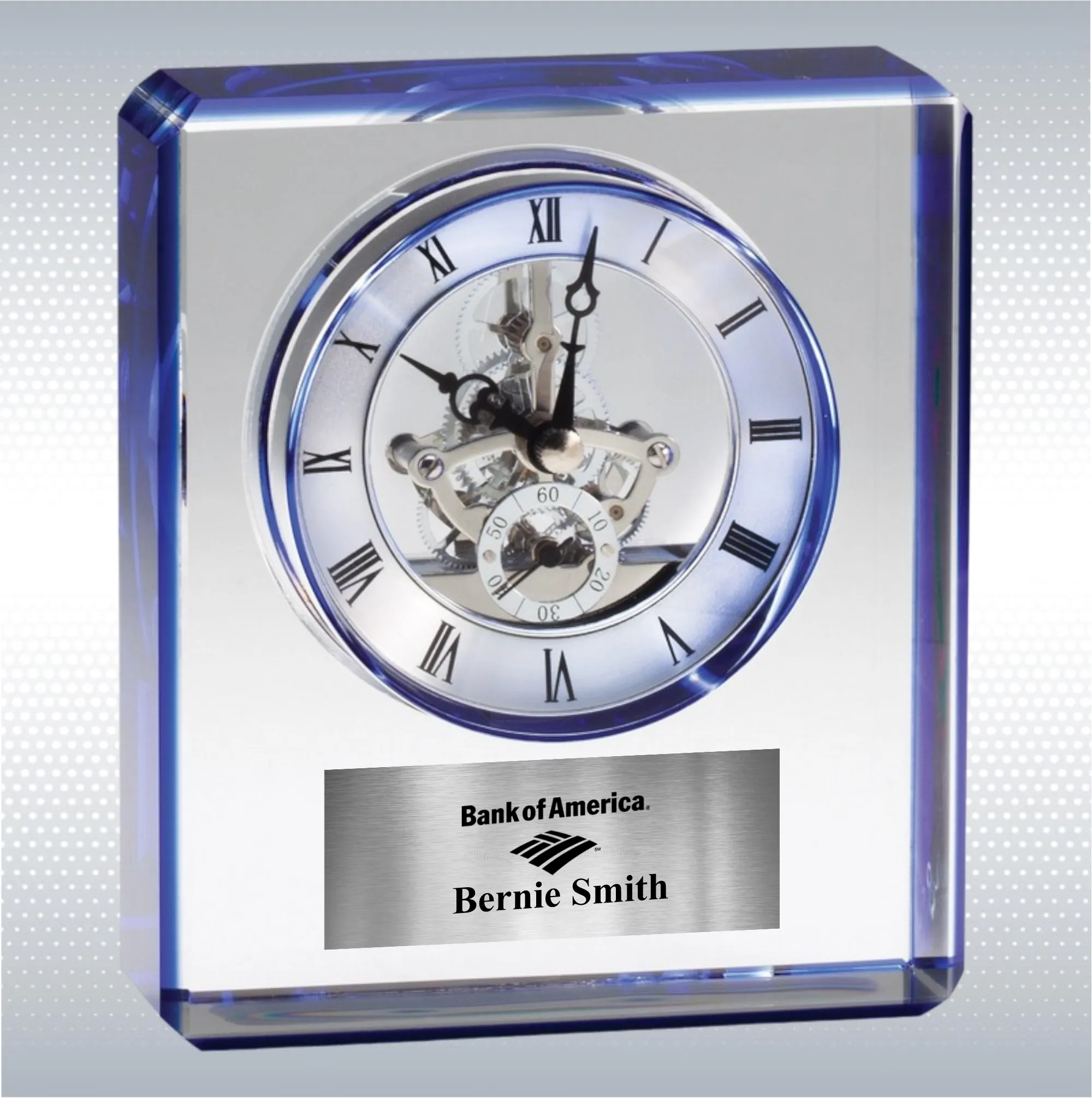 5.75" Blue Edge Rectangular Crystal Desk Clock Award 2