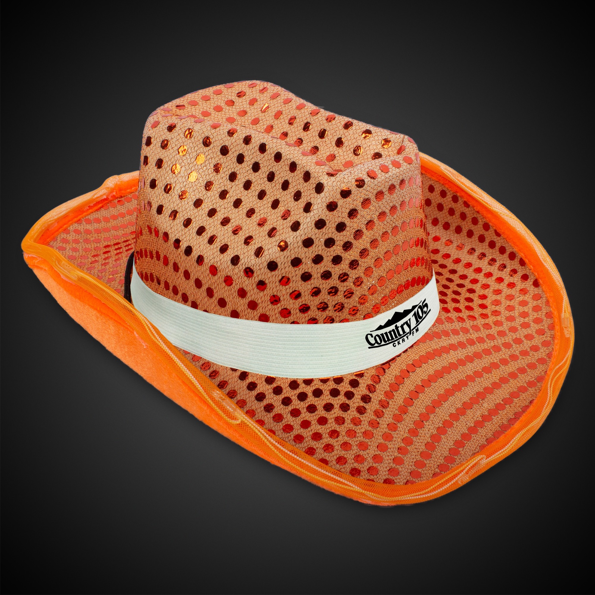 LED Orange Sequin Cowboy Hat(Blank) 3