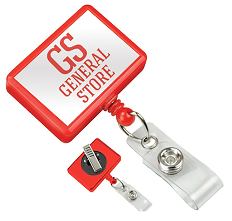 Custom Rectangle Badge Reel with Clear Vinyl Strap 1