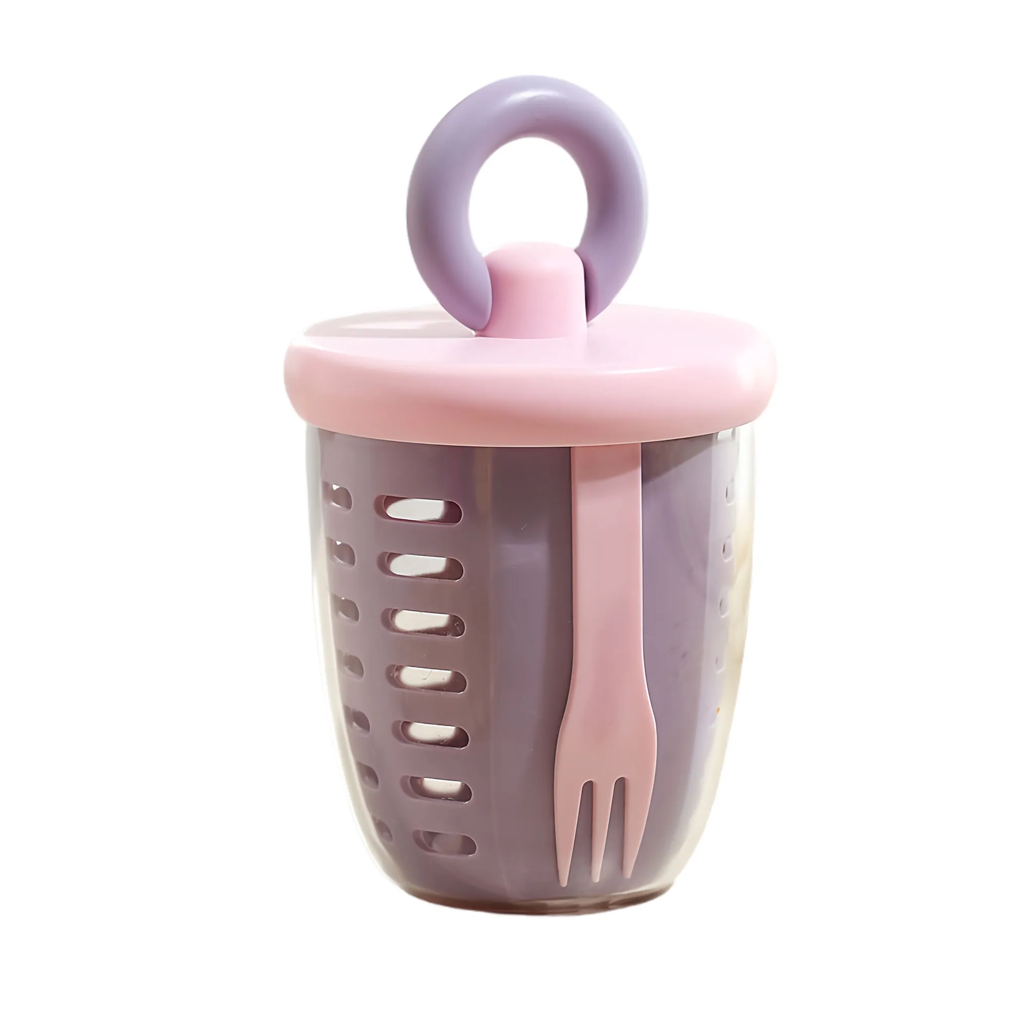 Elegant Double Layer Fruit Salad Cup With Fork Spoon 2