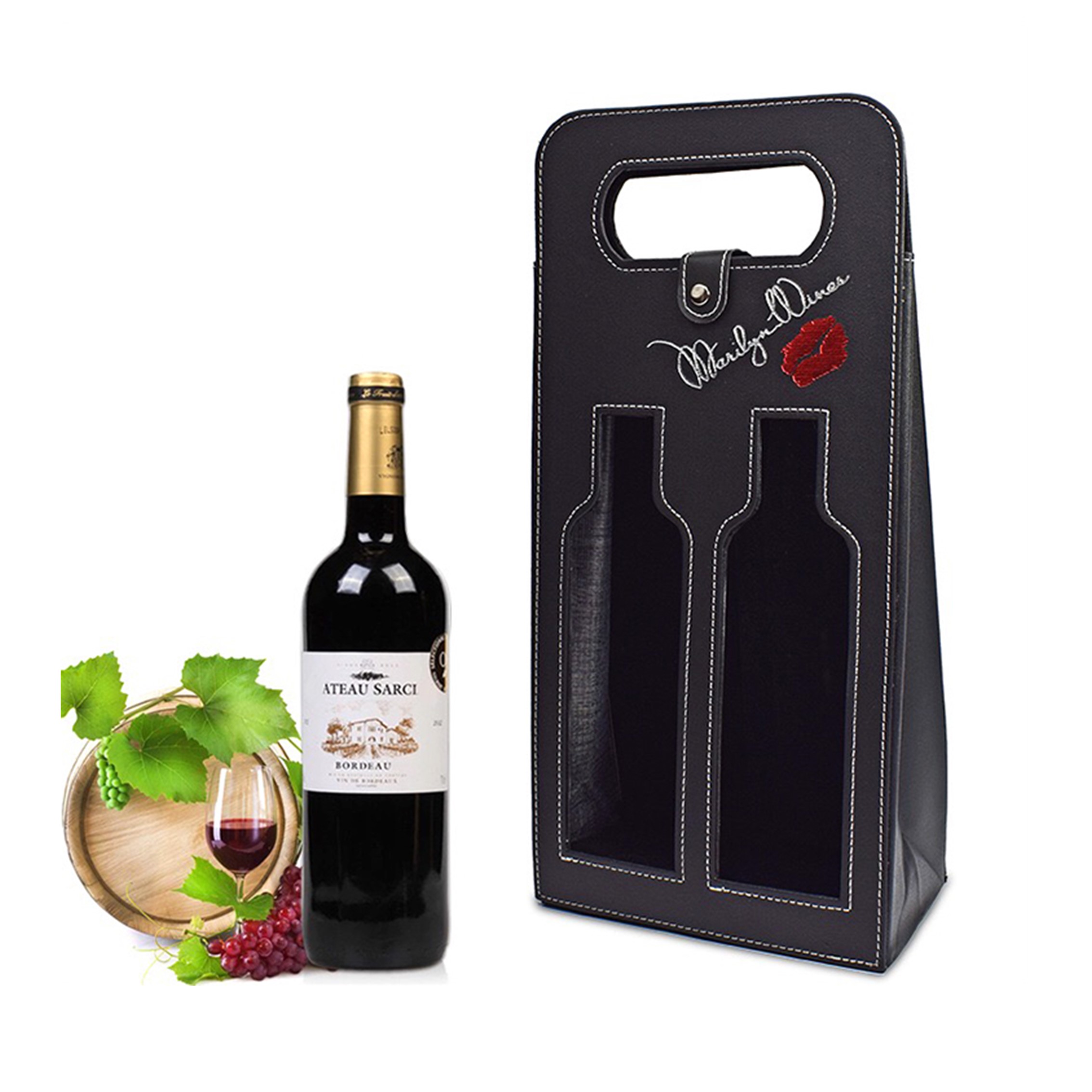 2 Bottles Package Leather Protection Wine Carrying Tote Bag 2