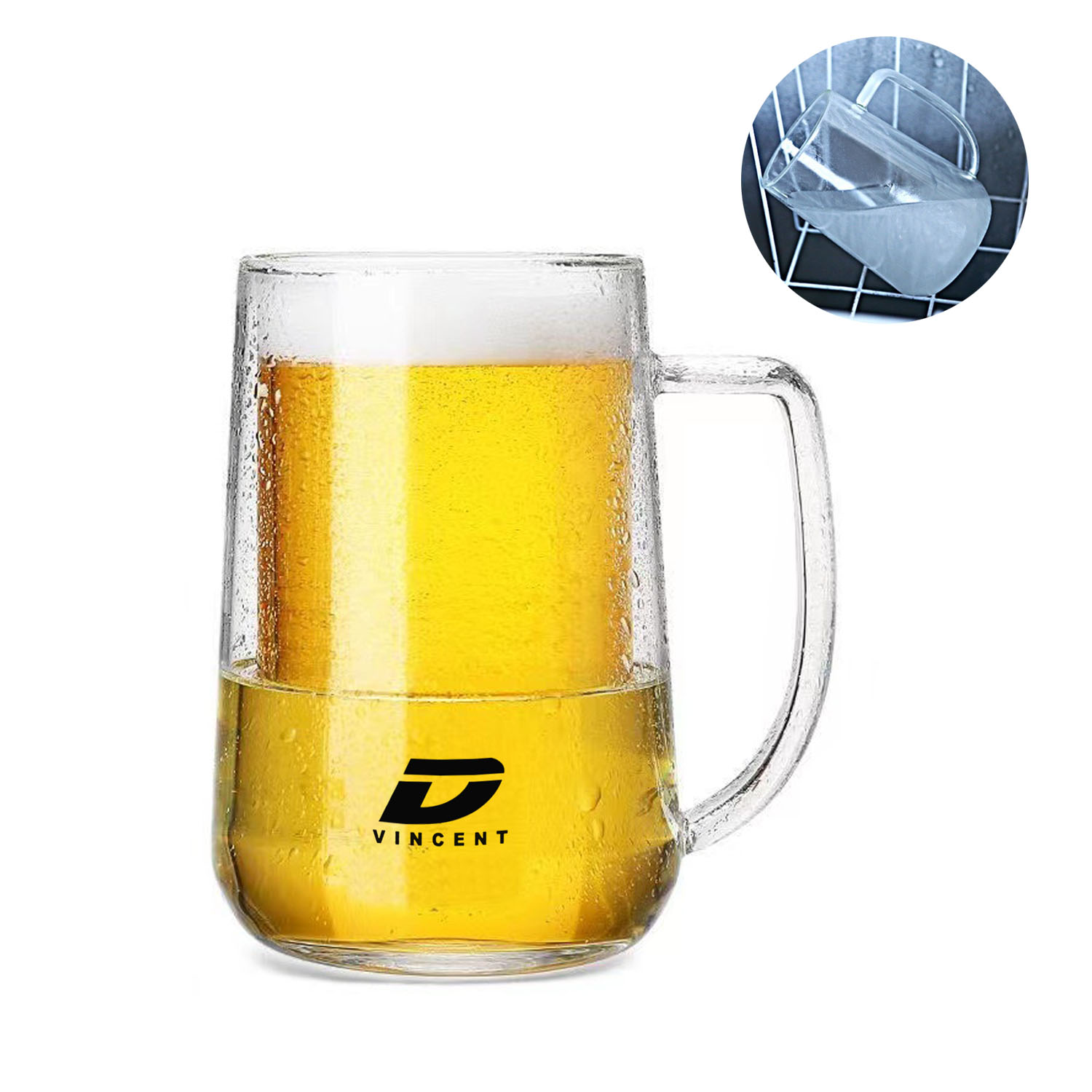 16oz Double Wall Glass Freezer Beer Mug 4