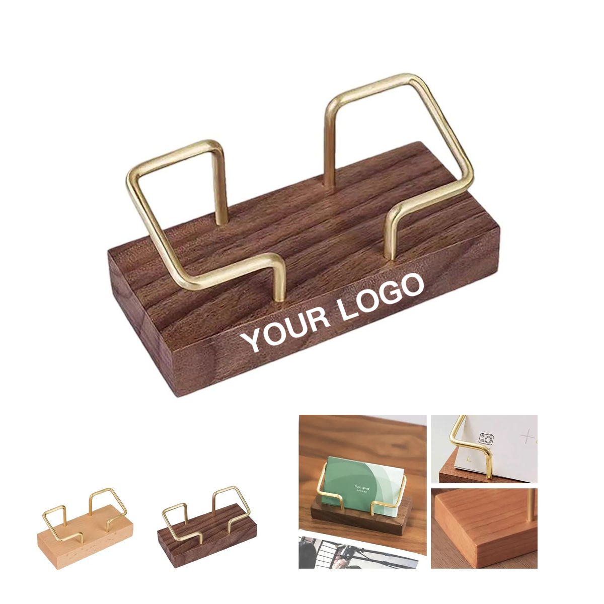 Elegant Wood and Metal Business Card Holder 1