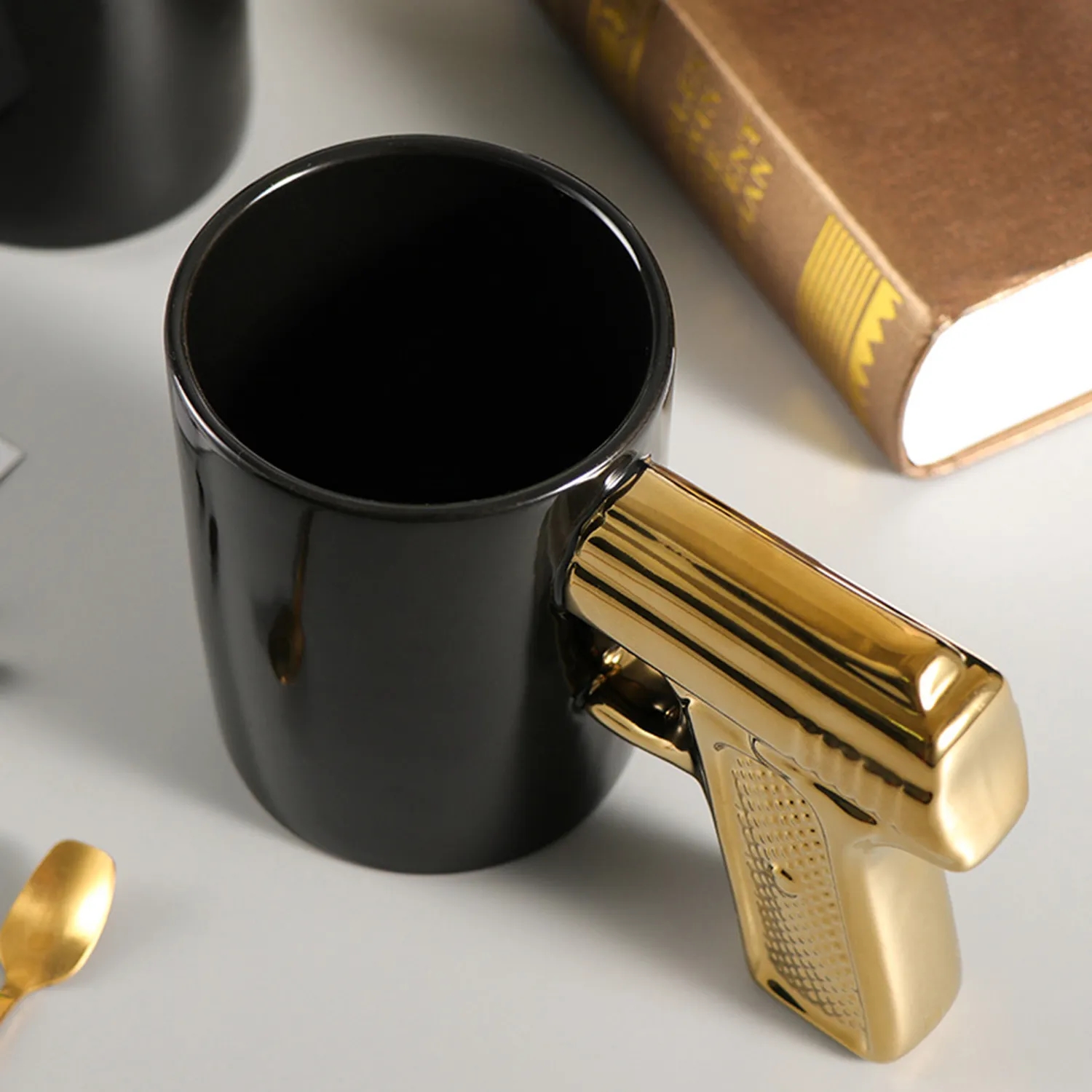 Ceramic Cup Gold Silver Pistol Mug 11