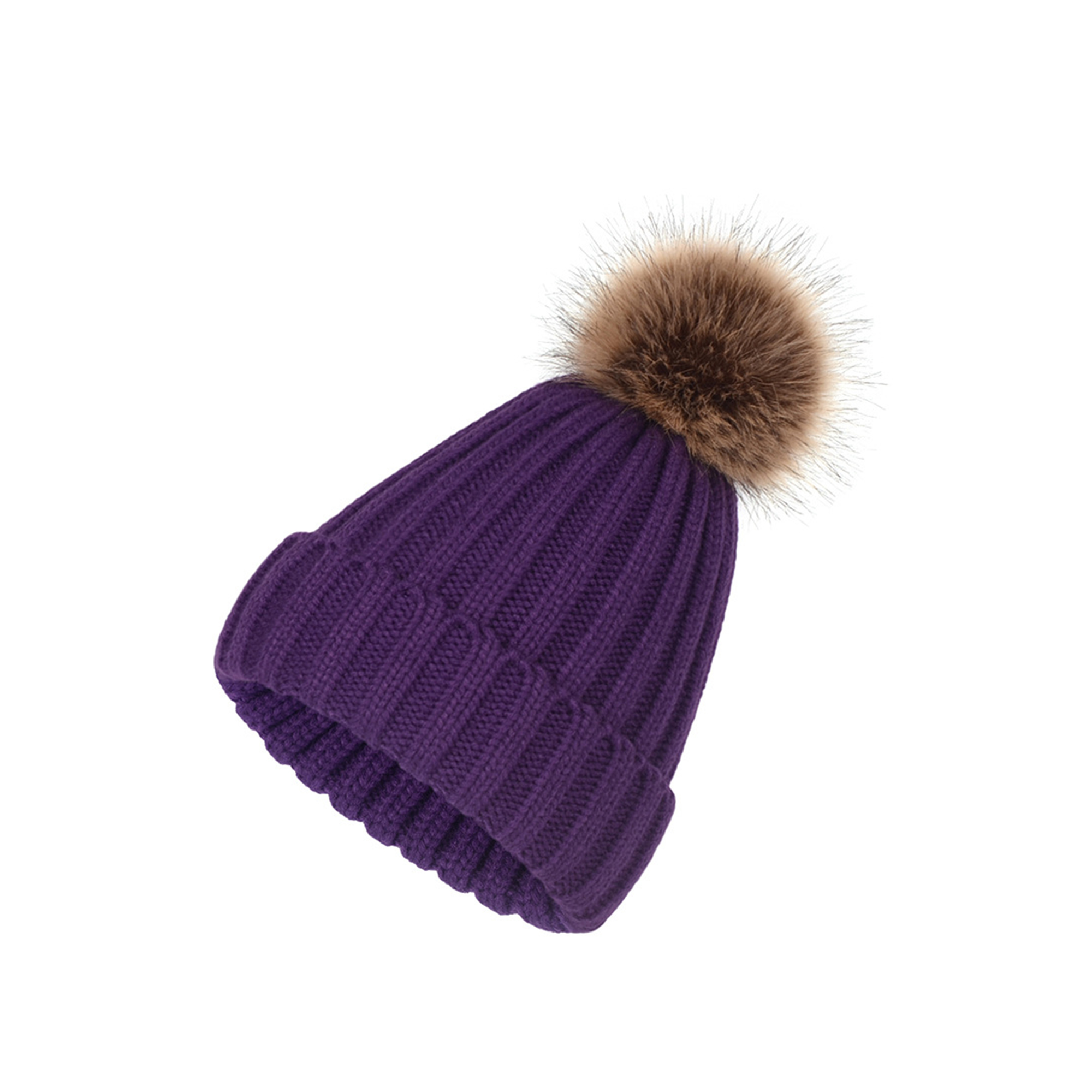 Acrylic Knit Winter Hat With Removable Faux Fur Pom 3