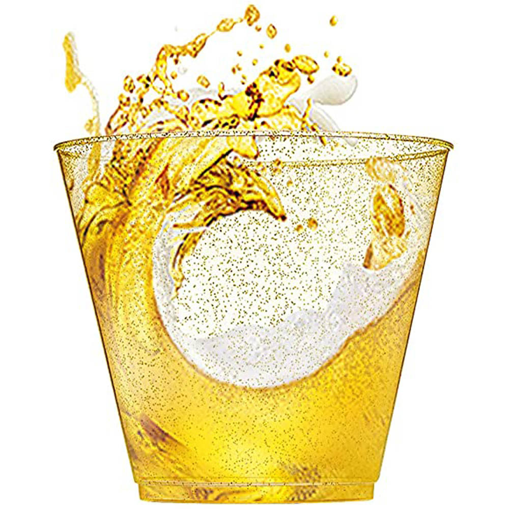 9OZ 25PCS PET Gold Dust Trian Wine Class Drink Cup 6