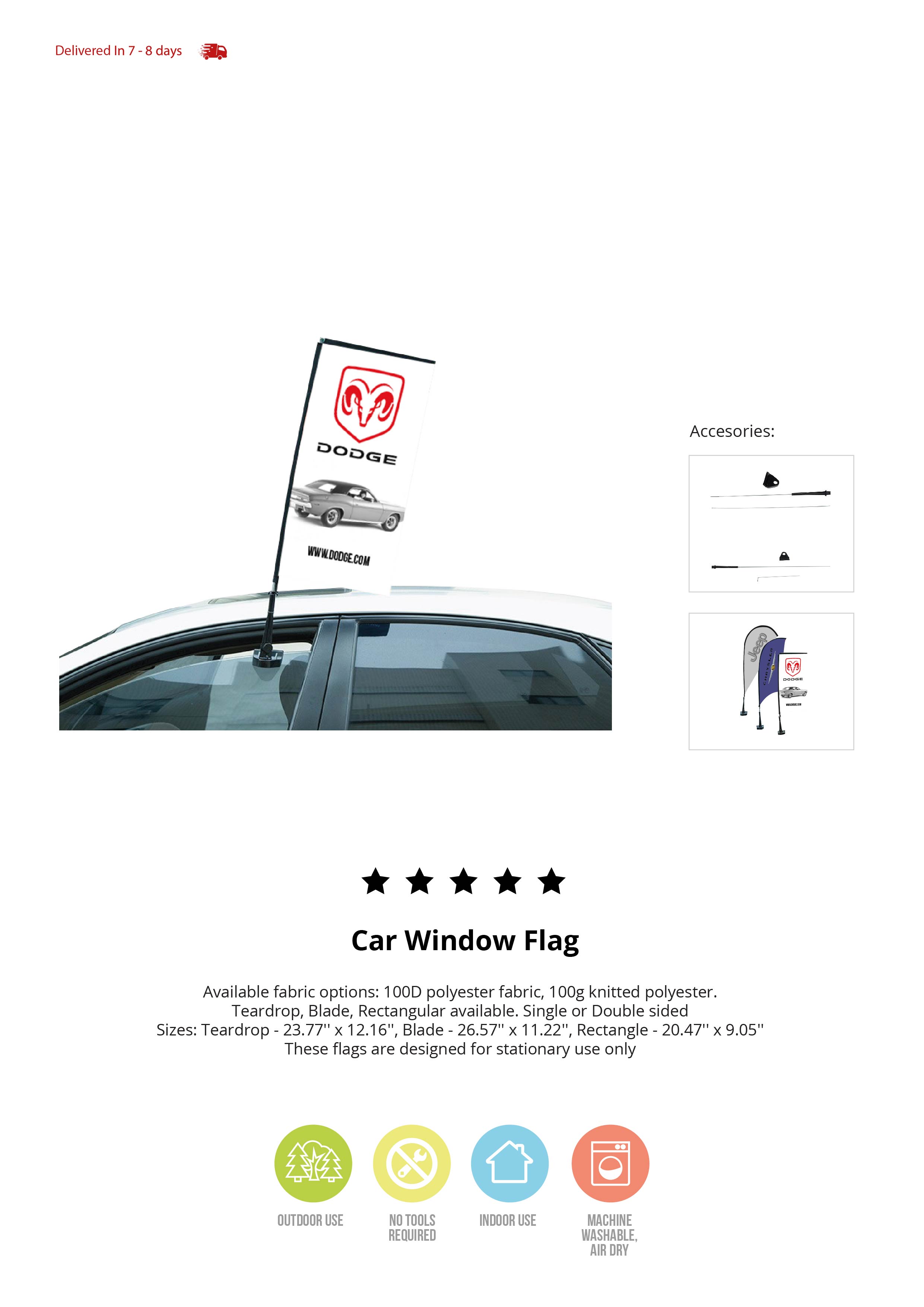 Car Window Teardrop Flag Double Sided (33") 5
