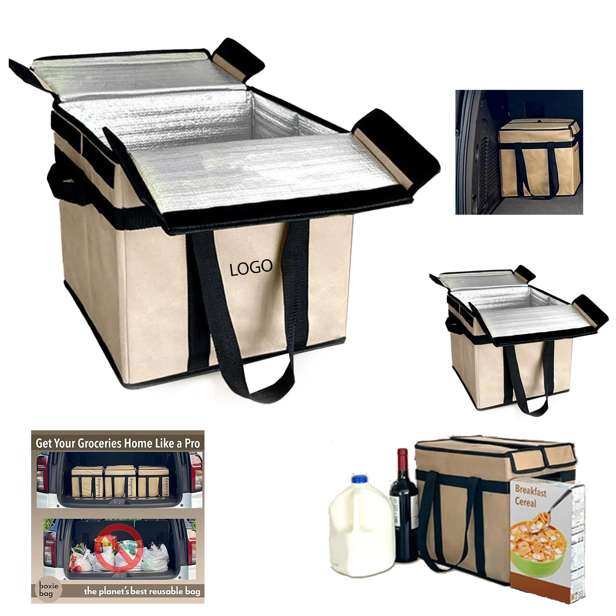 Collapsible Reuseable Insulated Grocery Bags 13"x13"11" 1