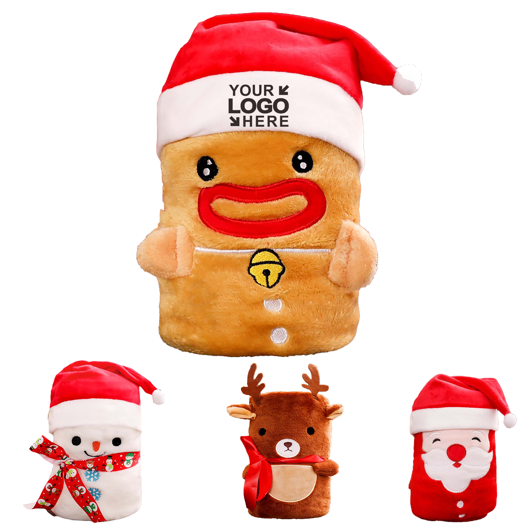 MOQ50Pcs Collapsible Christmas Doll Rollup Blanket With Sant 1