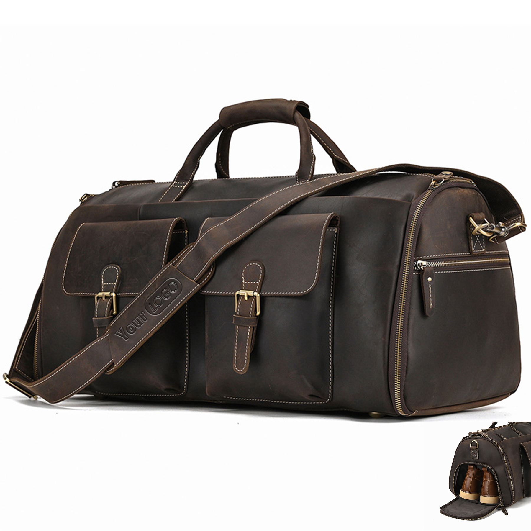 Genuine Leather Hanging Suitcase Suit Business Duffle Bag 1