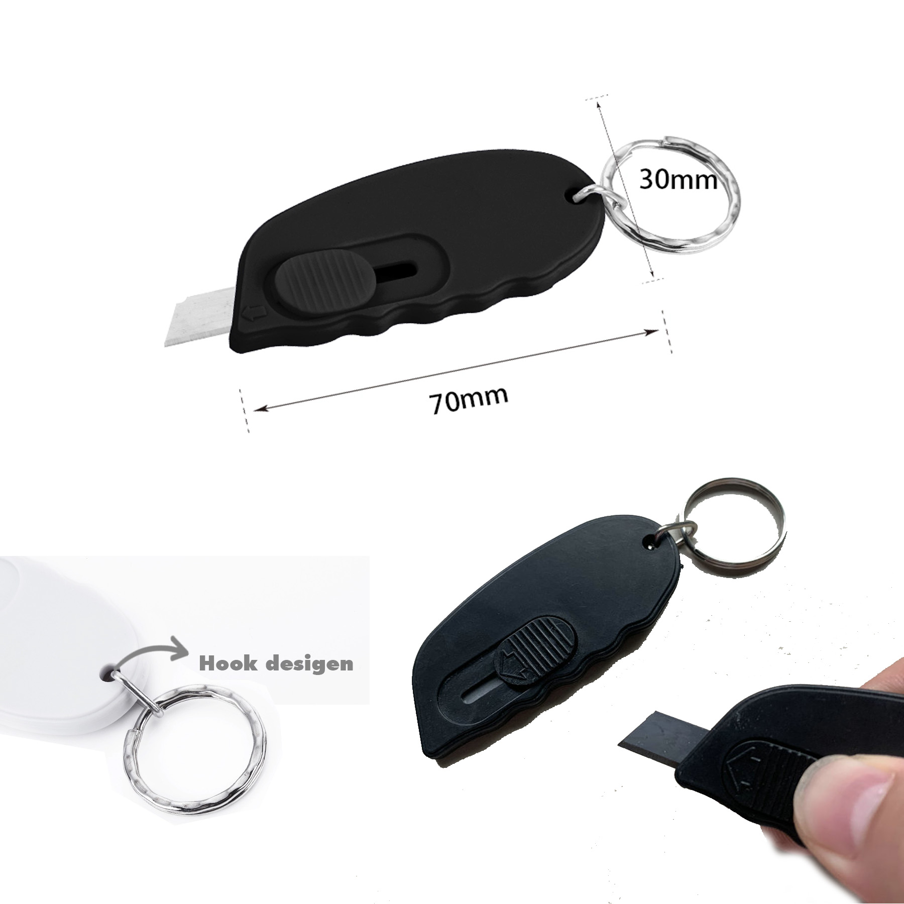 Mini Retractable Utility Knife Box Cutter Letter Opener Keychain 2