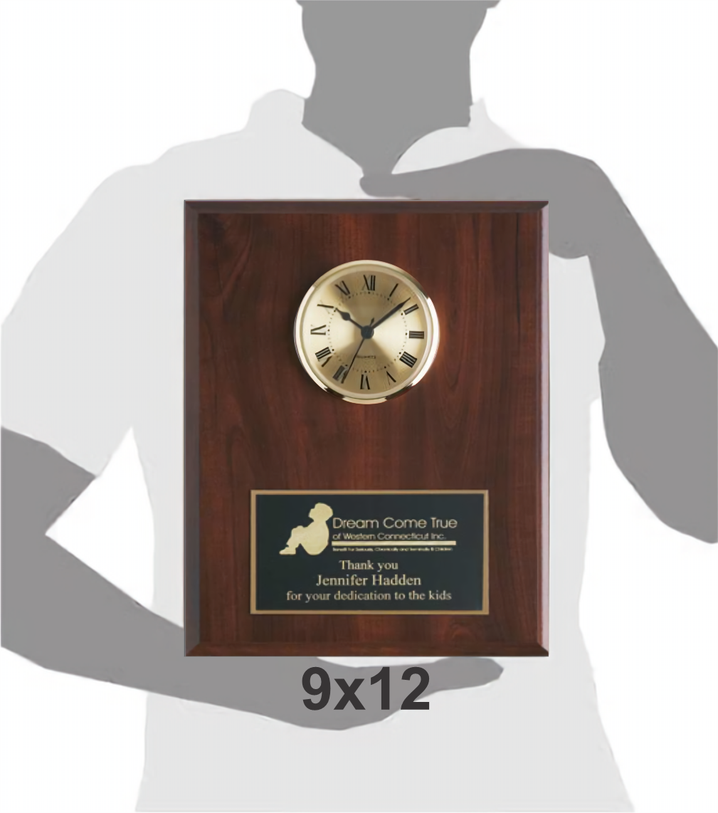 Cherry Solid Wood Plaque W/ Clock 12