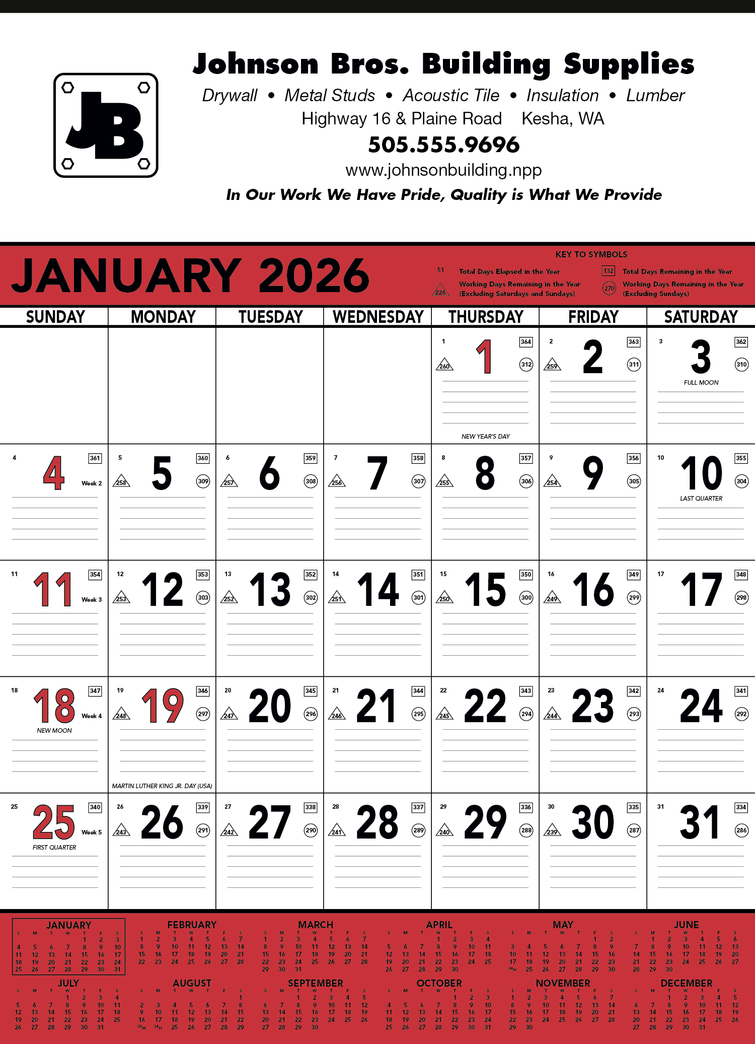 Triumph® Calendars Red & Black Contractor Memo Calendar 8