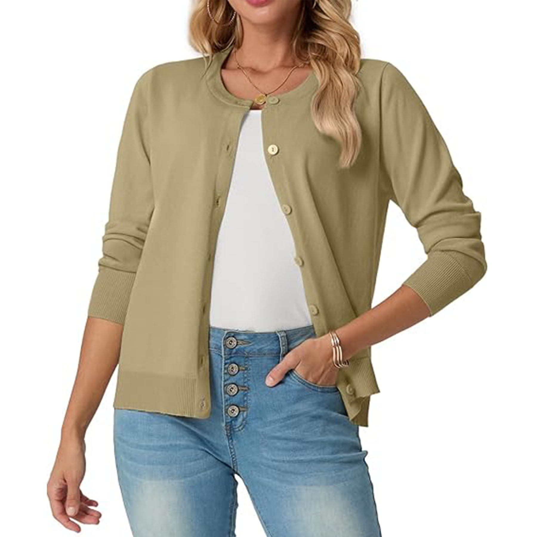Women's Long Sleeved Lightweight Round Neck Casual Cardigan 21