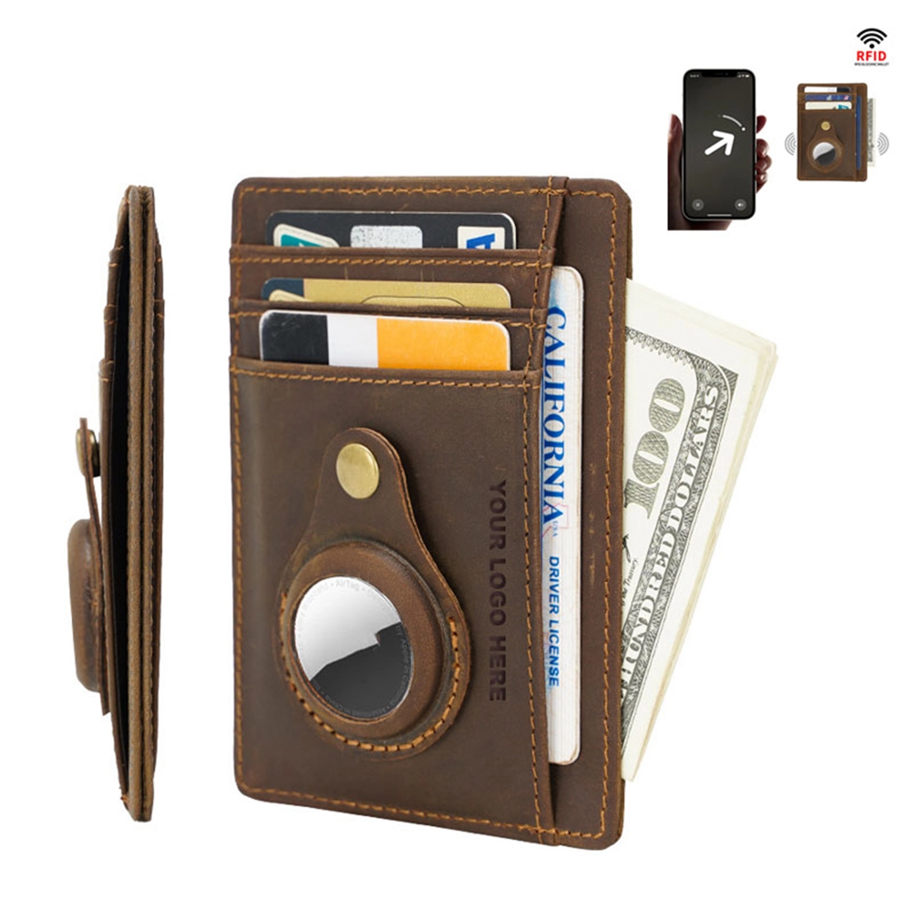Genuine Leather Wallet With Airtag Holder 1